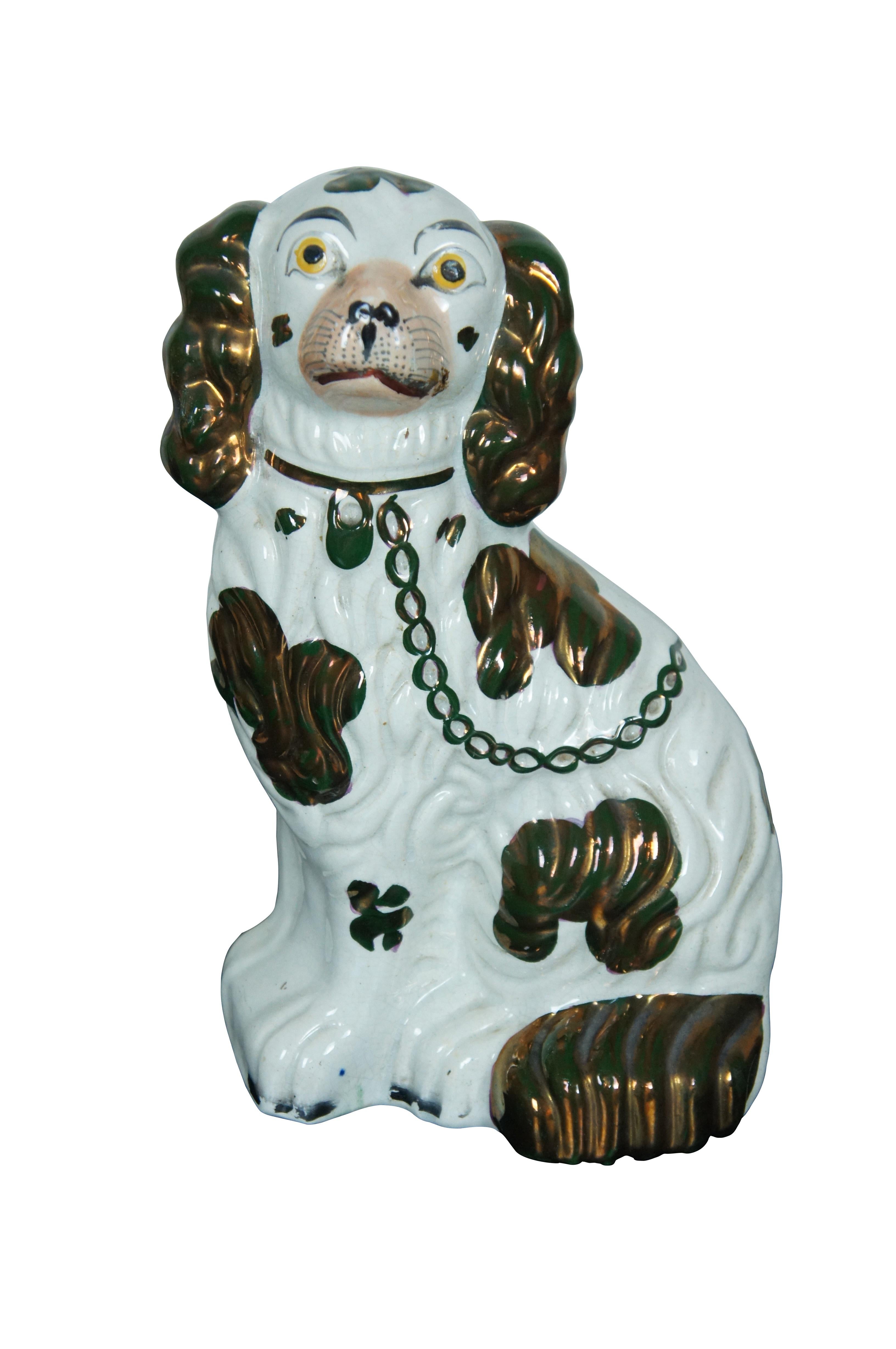 Victorian Antique English Staffordshire Porcelain Lustreware King Charles Spaniel Dogs 10