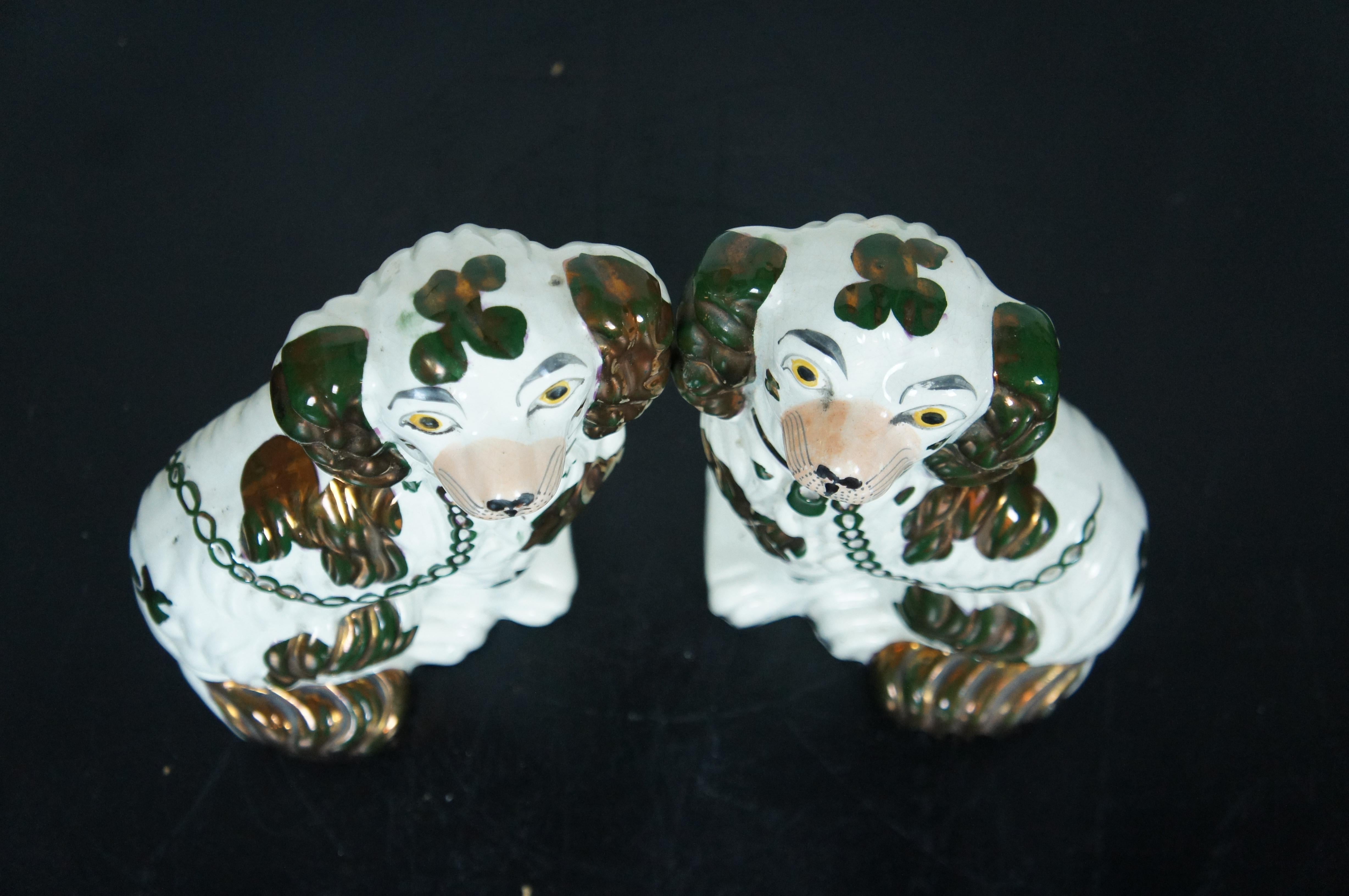 Antique English Staffordshire Porcelain Lustreware King Charles Spaniel Dogs 10