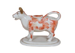 Antique English Staffordshire Porcelain Red & White Cow Bull Creamer Pitcher 7"