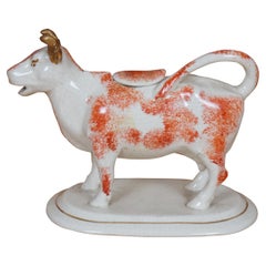 Antique pichet crémier anglais Staffordshire en porcelaine rouge et blanche taureau de vache de 7 pouces