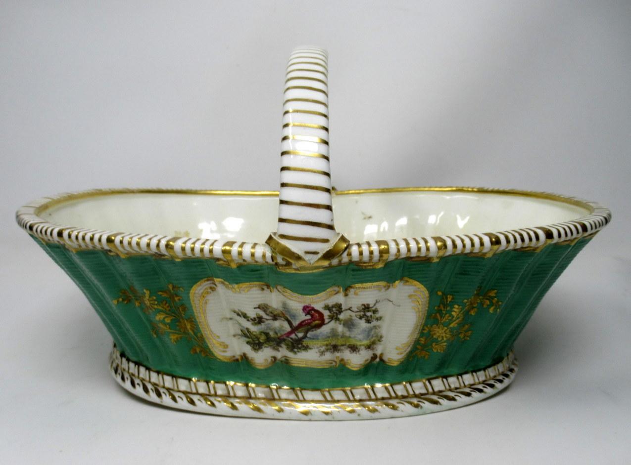 Victorian Antique English Staffordshire Porcelain Royal Worcester Green Gilt Fruit Basket