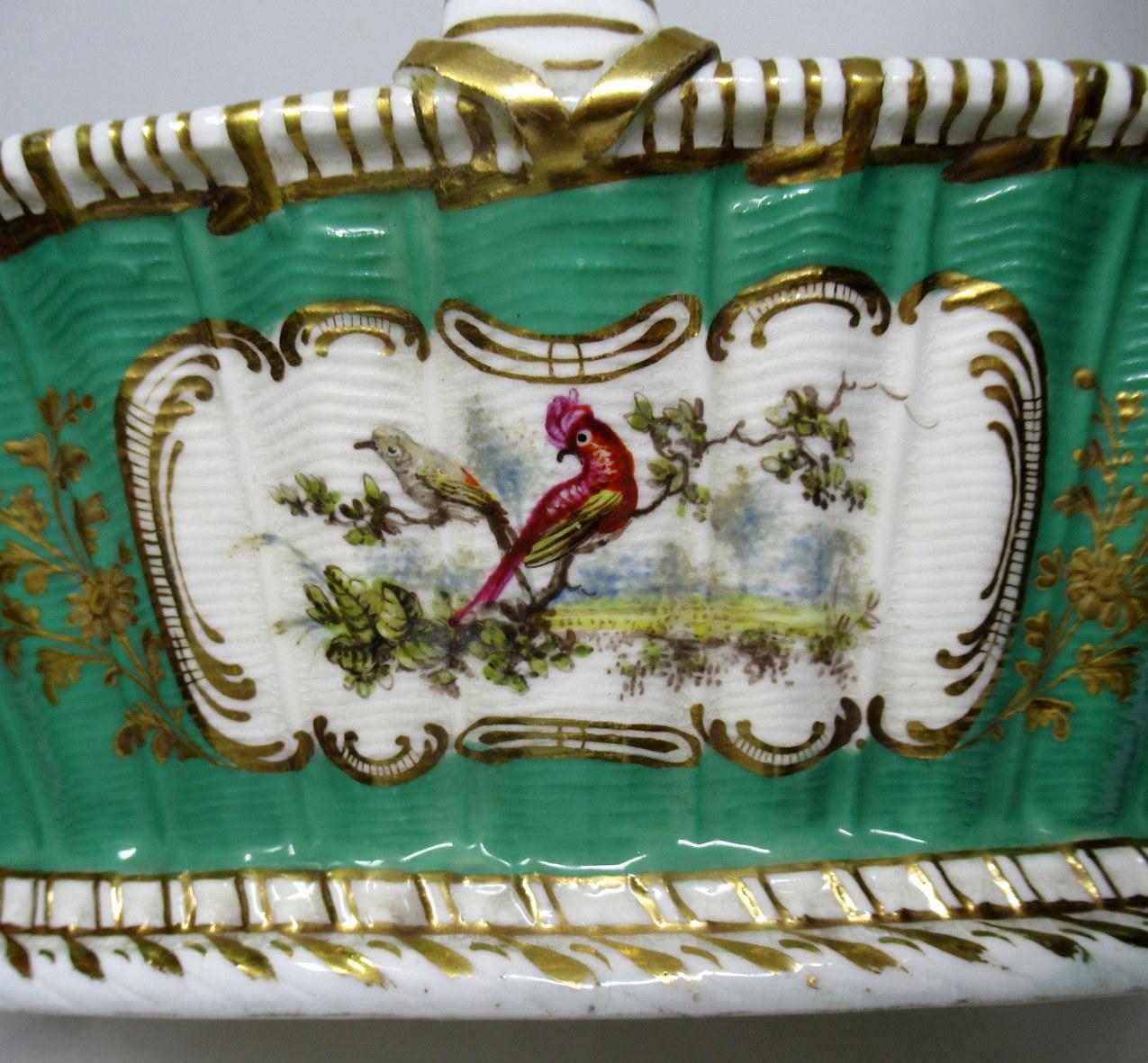 Late 19th Century Antique English Staffordshire Porcelain Royal Worcester Green Gilt Fruit Basket