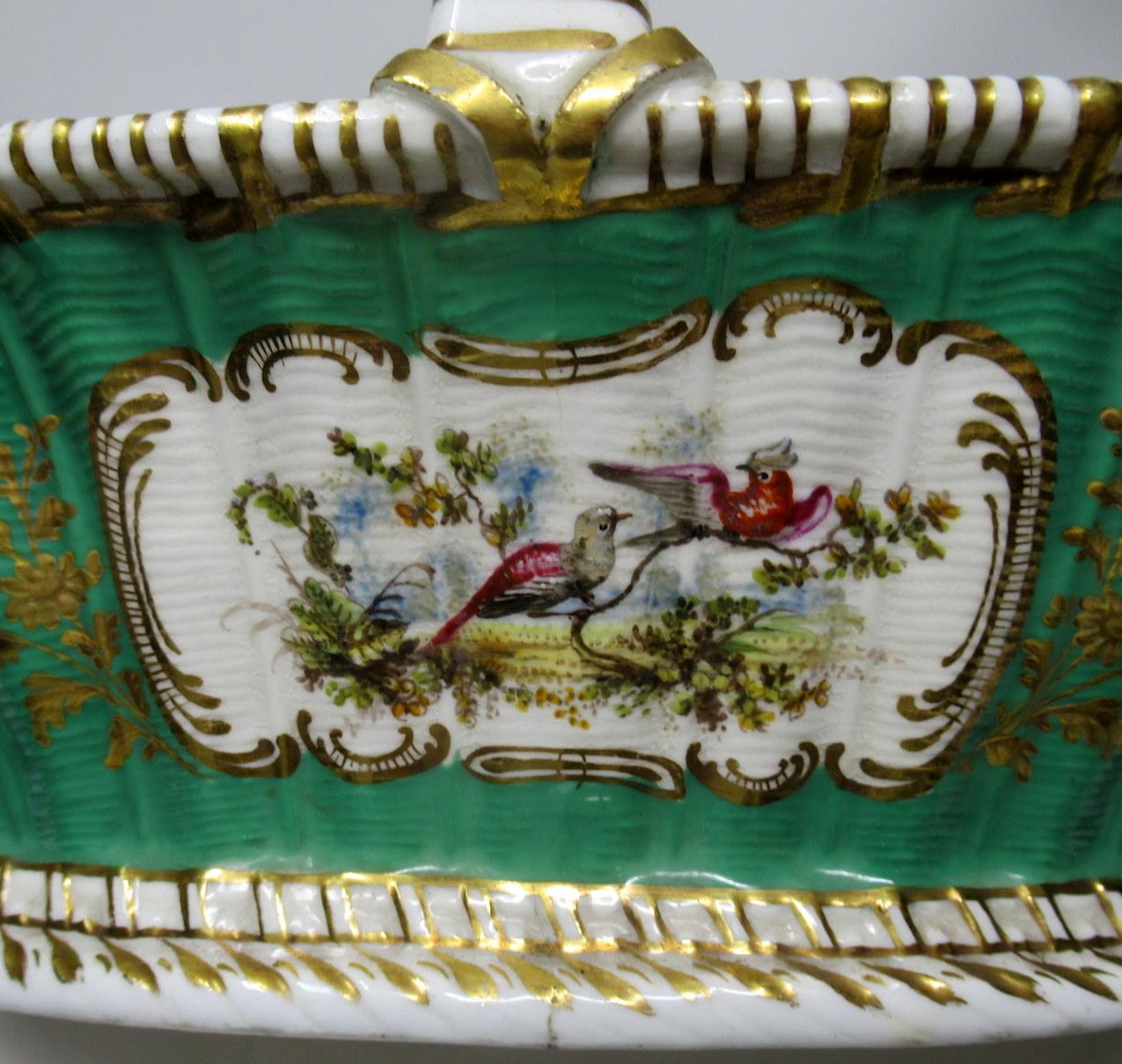 Ceramic Antique English Staffordshire Porcelain Royal Worcester Green Gilt Fruit Basket