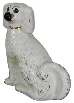 Antique English Staffordshire Porcelain Spaniel Wally Dog Figurine Glass Eyes