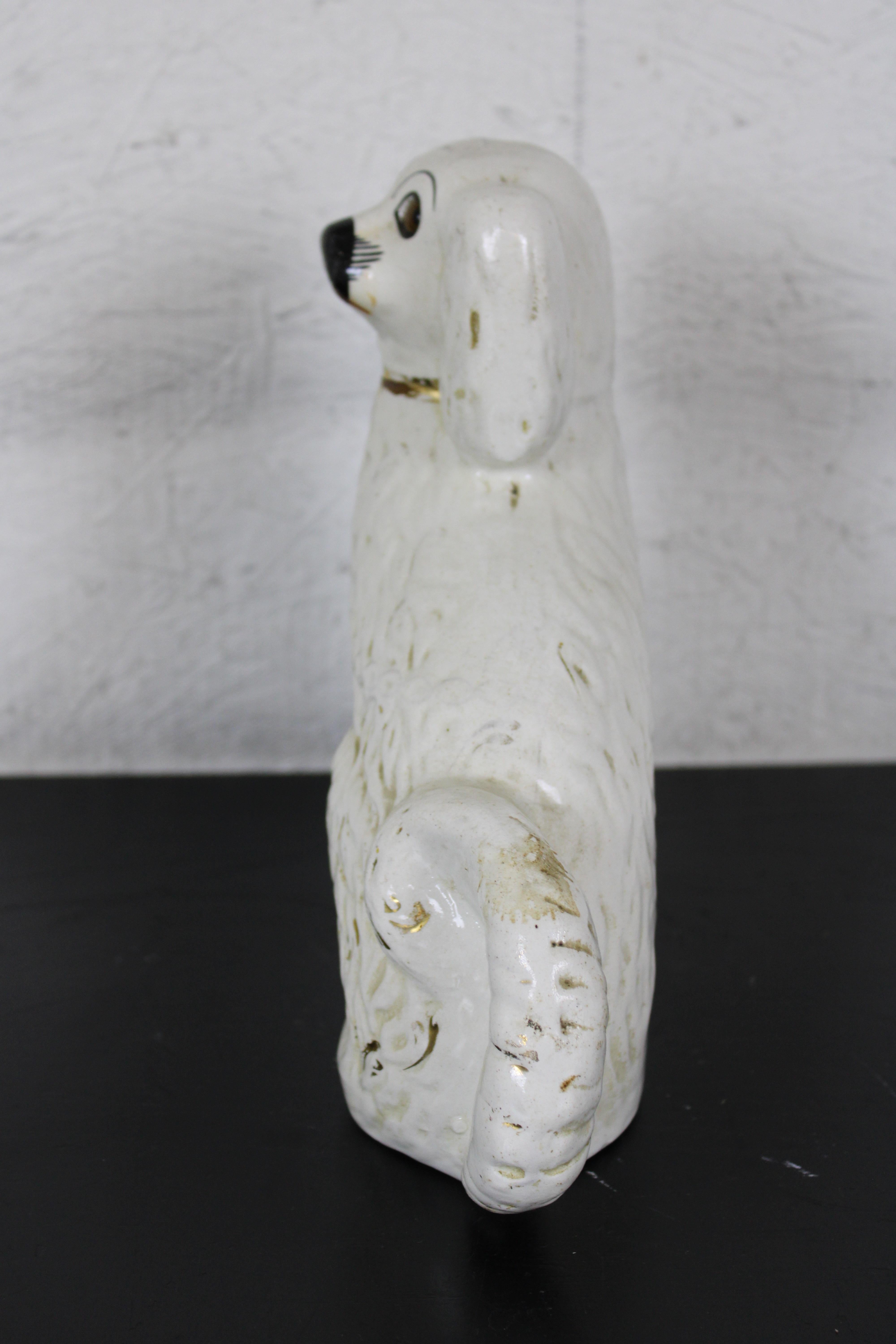 Victorian Antique English Staffordshire Porcelain Spaniel Wally Dog Figurine Glass Eyes