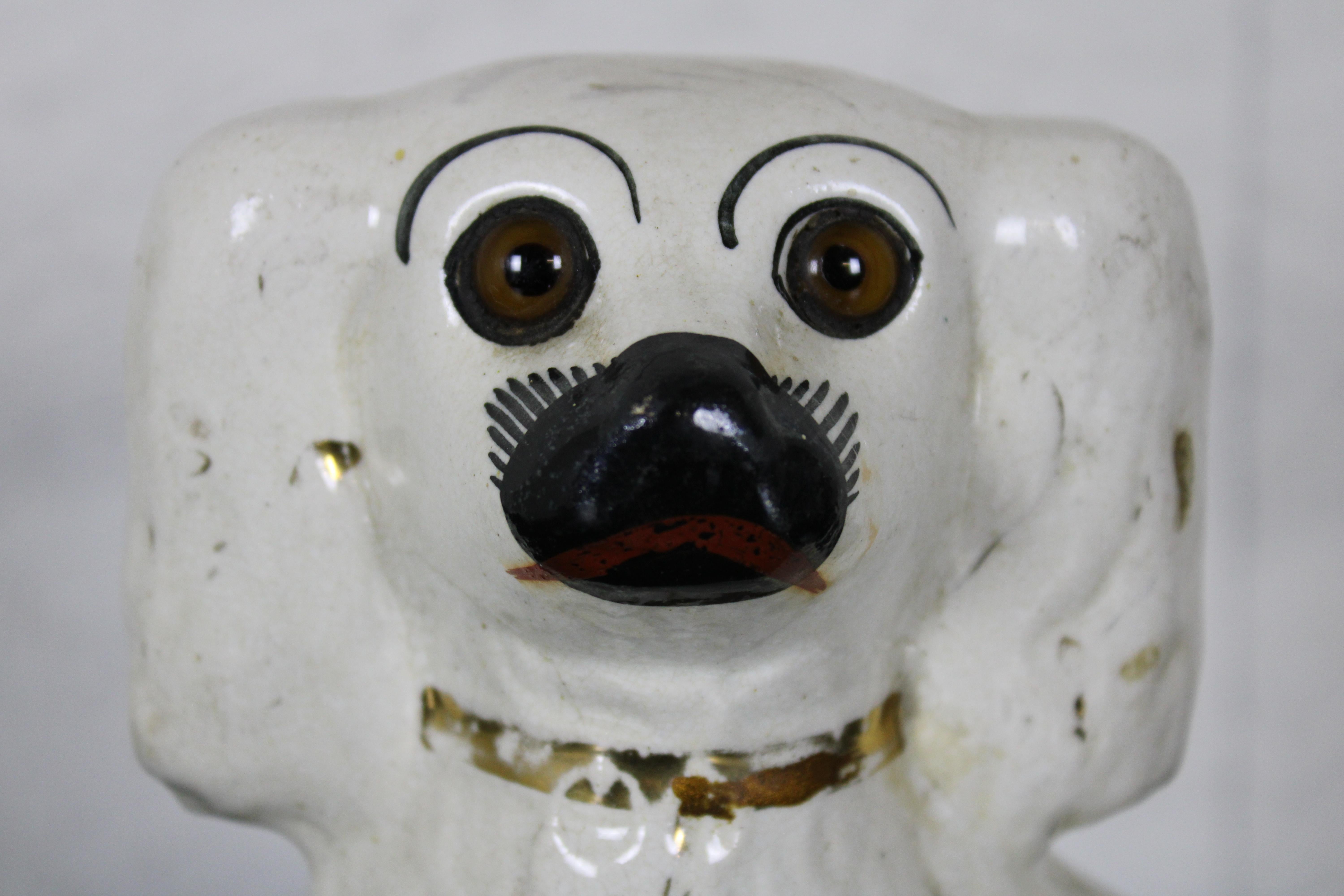 Antique English Staffordshire Porcelain Spaniel Wally Dog Figurine Glass Eyes 1