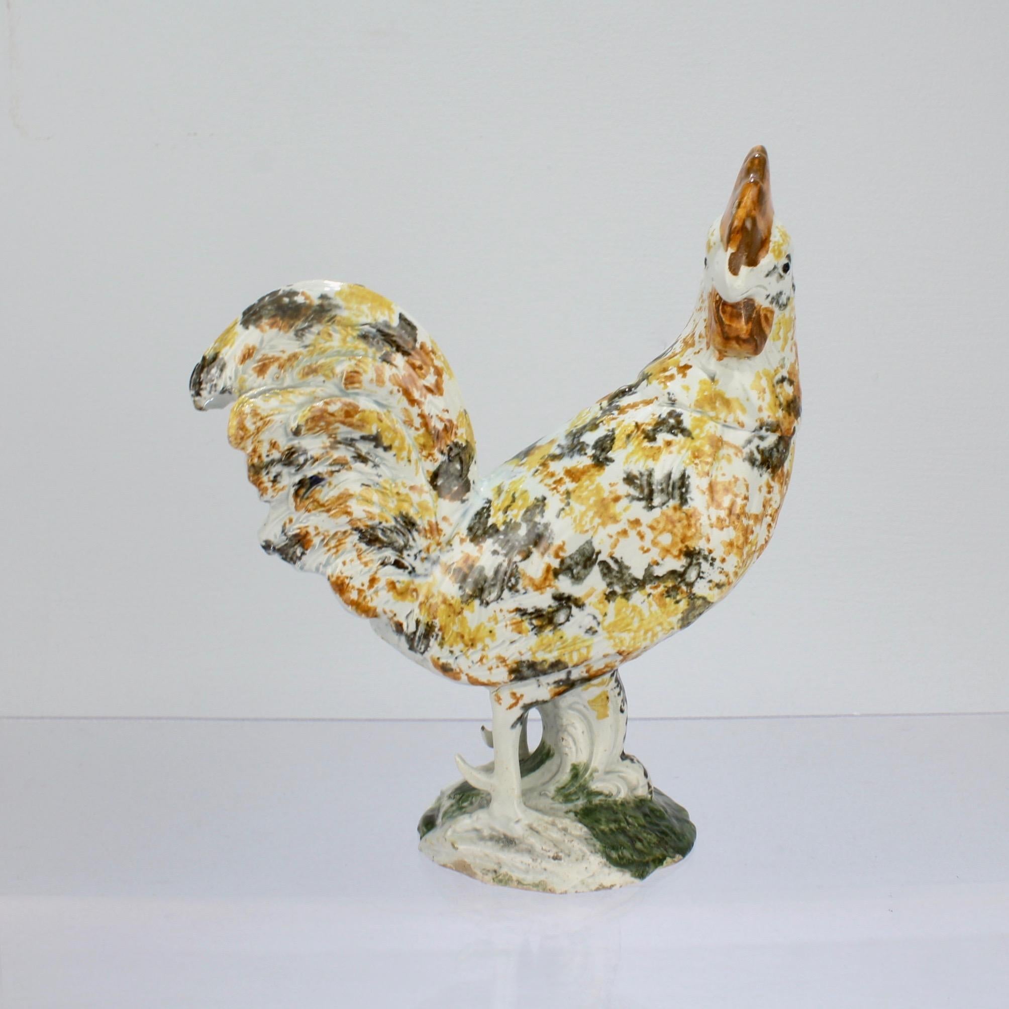 Country Antique English Staffordshire Prattware Pottery Rooster or Cockrel Figurine For Sale