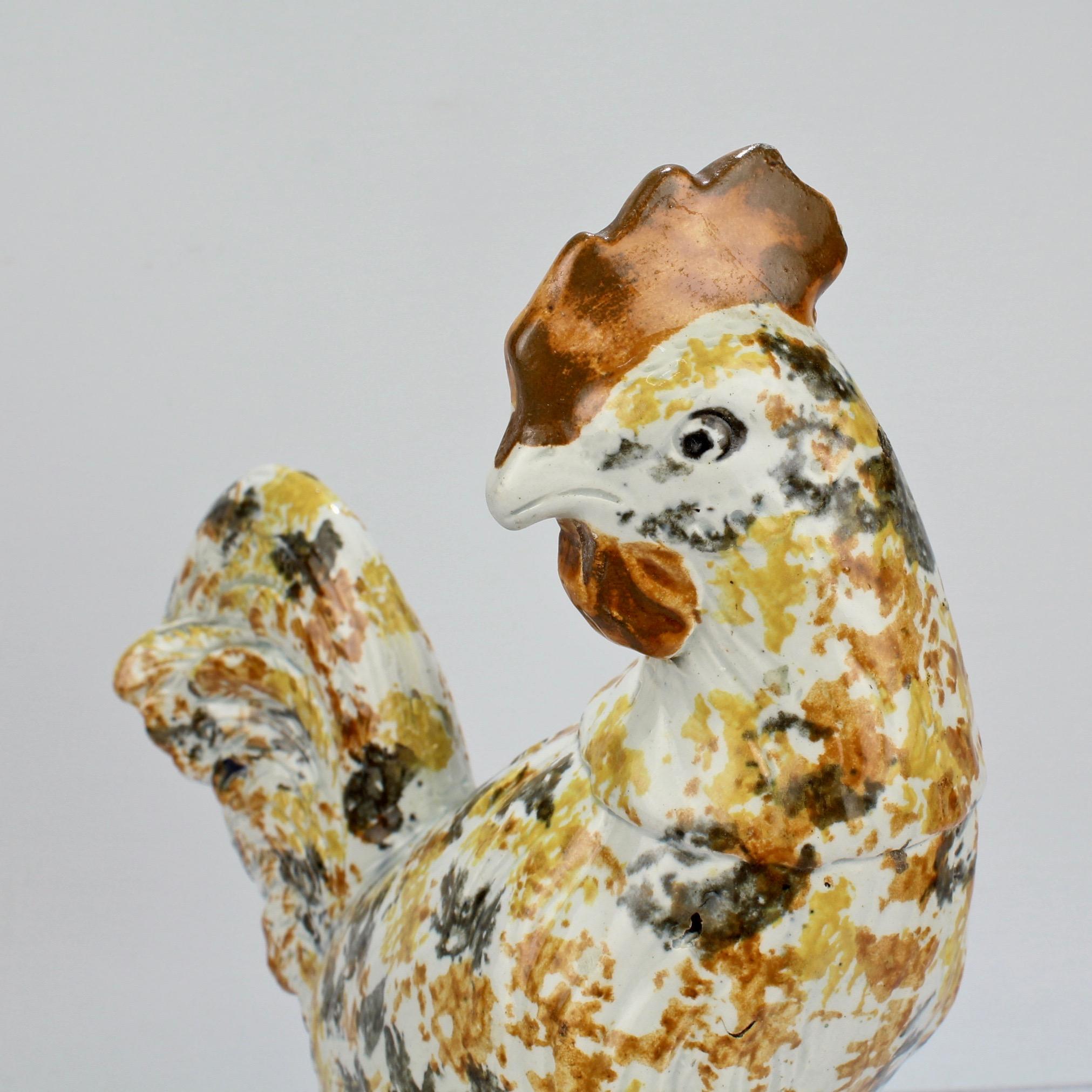 Glazed Antique English Staffordshire Prattware Pottery Rooster or Cockrel Figurine For Sale