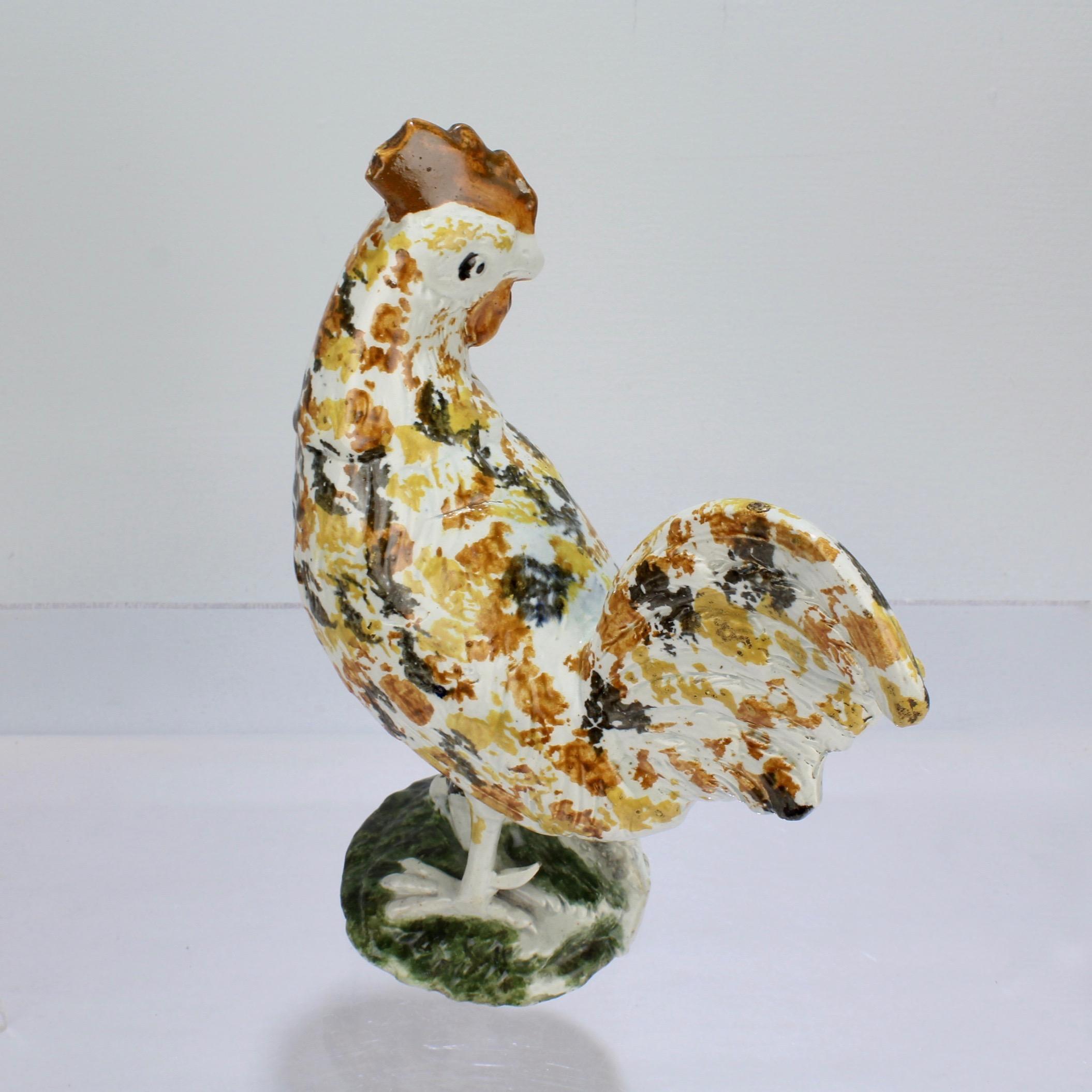 Antique English Staffordshire Prattware Pottery Rooster or Cockrel Figurine In Good Condition For Sale In Philadelphia, PA