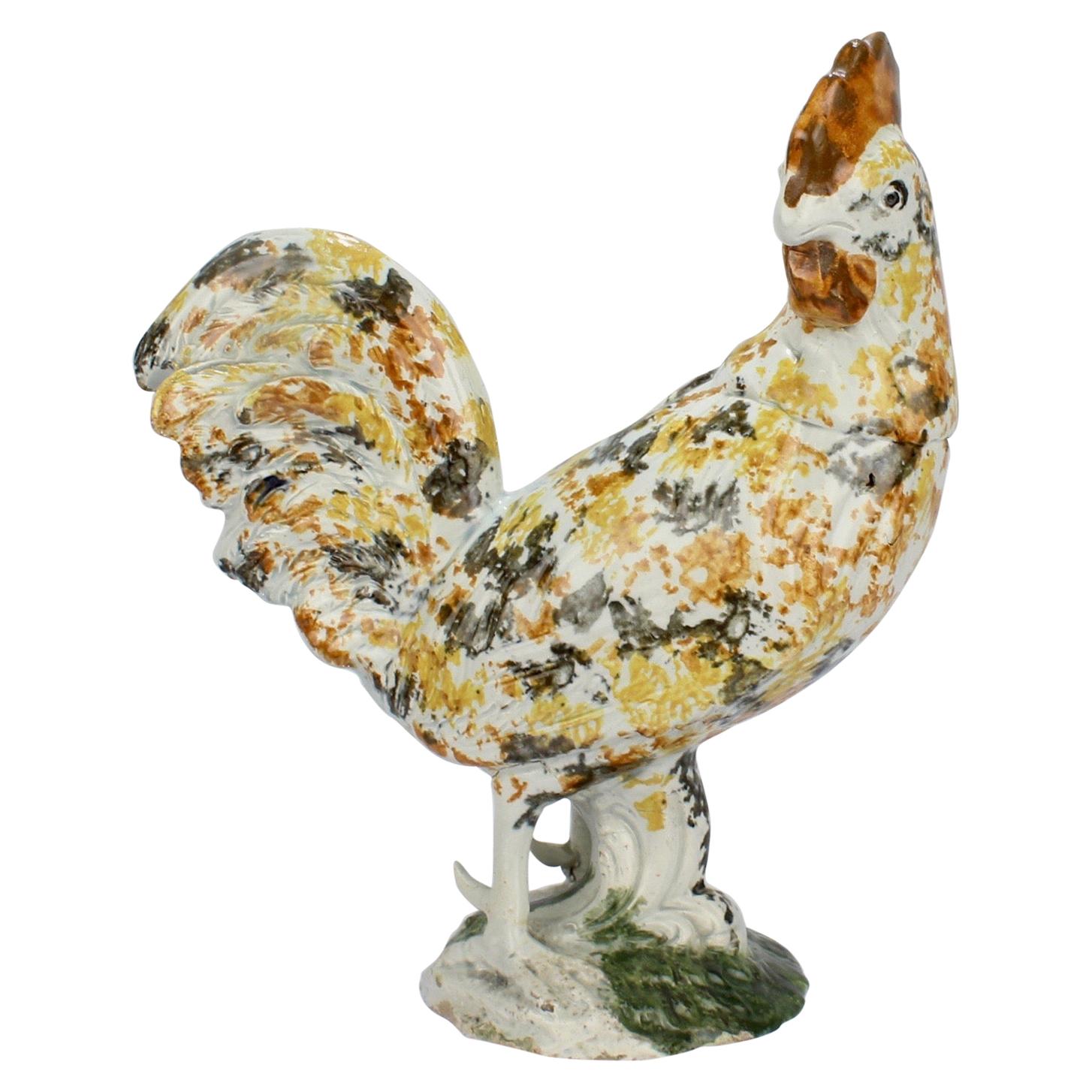 Antique English Staffordshire Prattware Pottery Rooster or Cockrel Figurine For Sale
