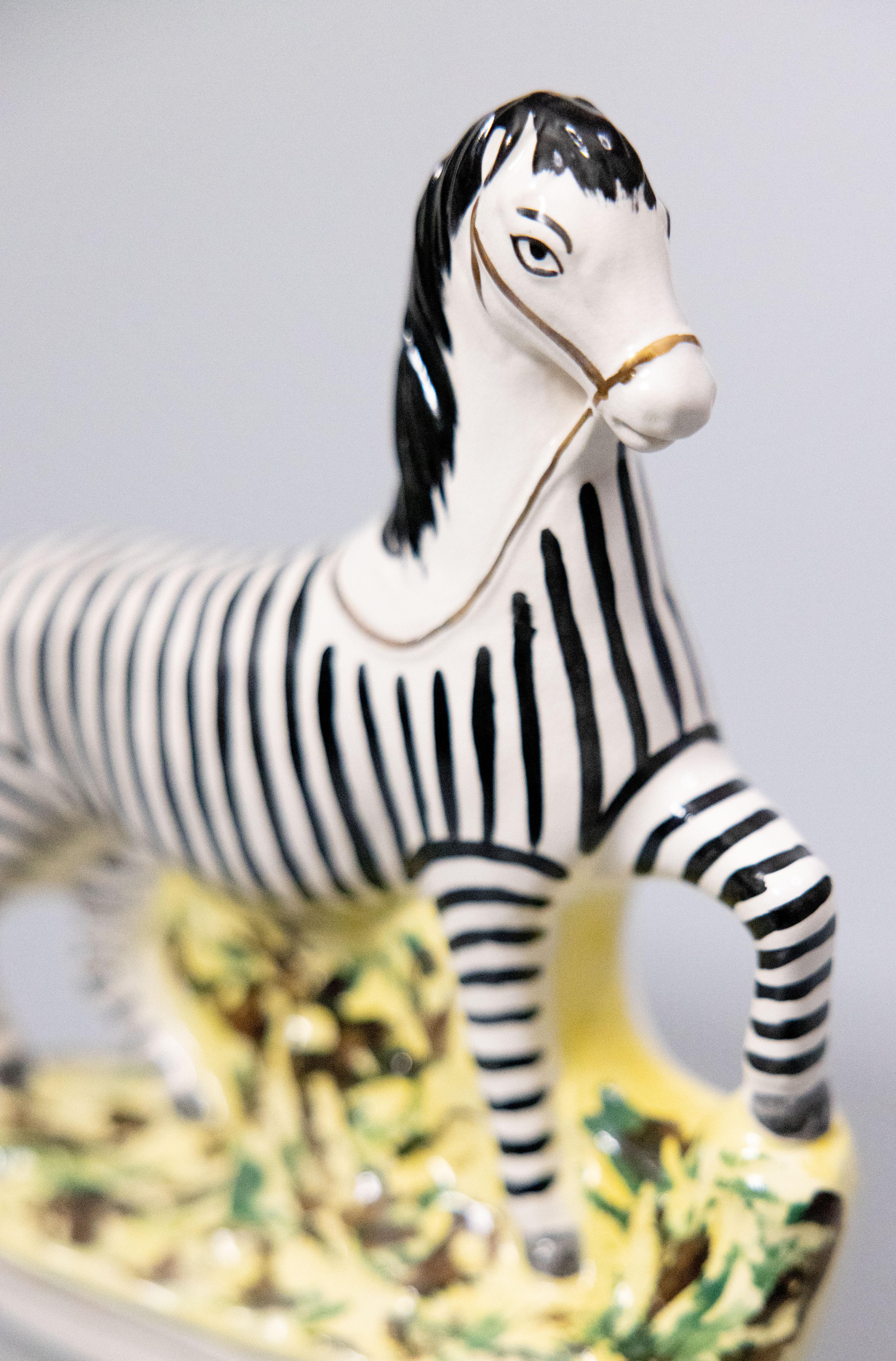 Hand-Painted Antique English Staffordshire Zebra Figurine For Sale
