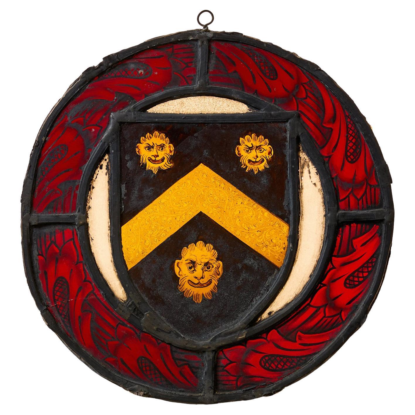 Antique English Stained Glass Heraldic Roundel