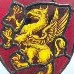 Antique English Stained Glass Shield with Griffin