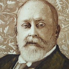 Antique English Stained Glass Window Hanging of Edward VII