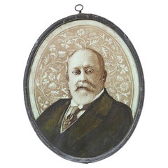 Antique English Stained Glass Window Hanging of Edward VII