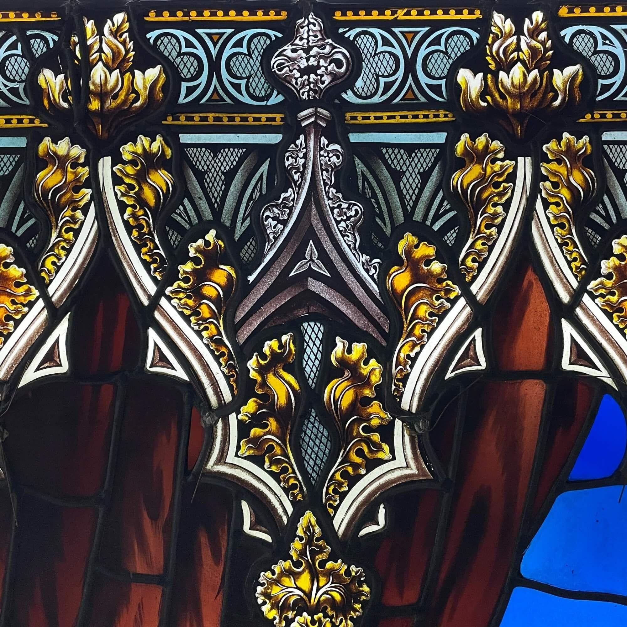 Antike englische Glasmalerei-Fensterplatte aus Buntglas (Englisch) im Angebot