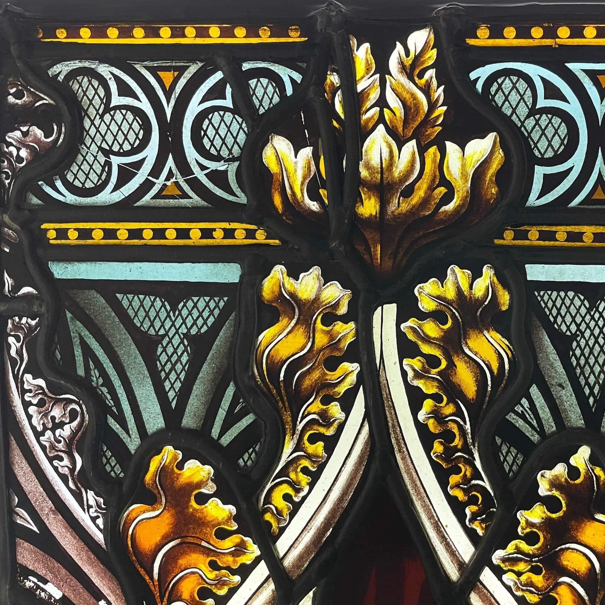 Antike englische Glasmalerei-Fensterplatte aus Buntglas im Angebot 2