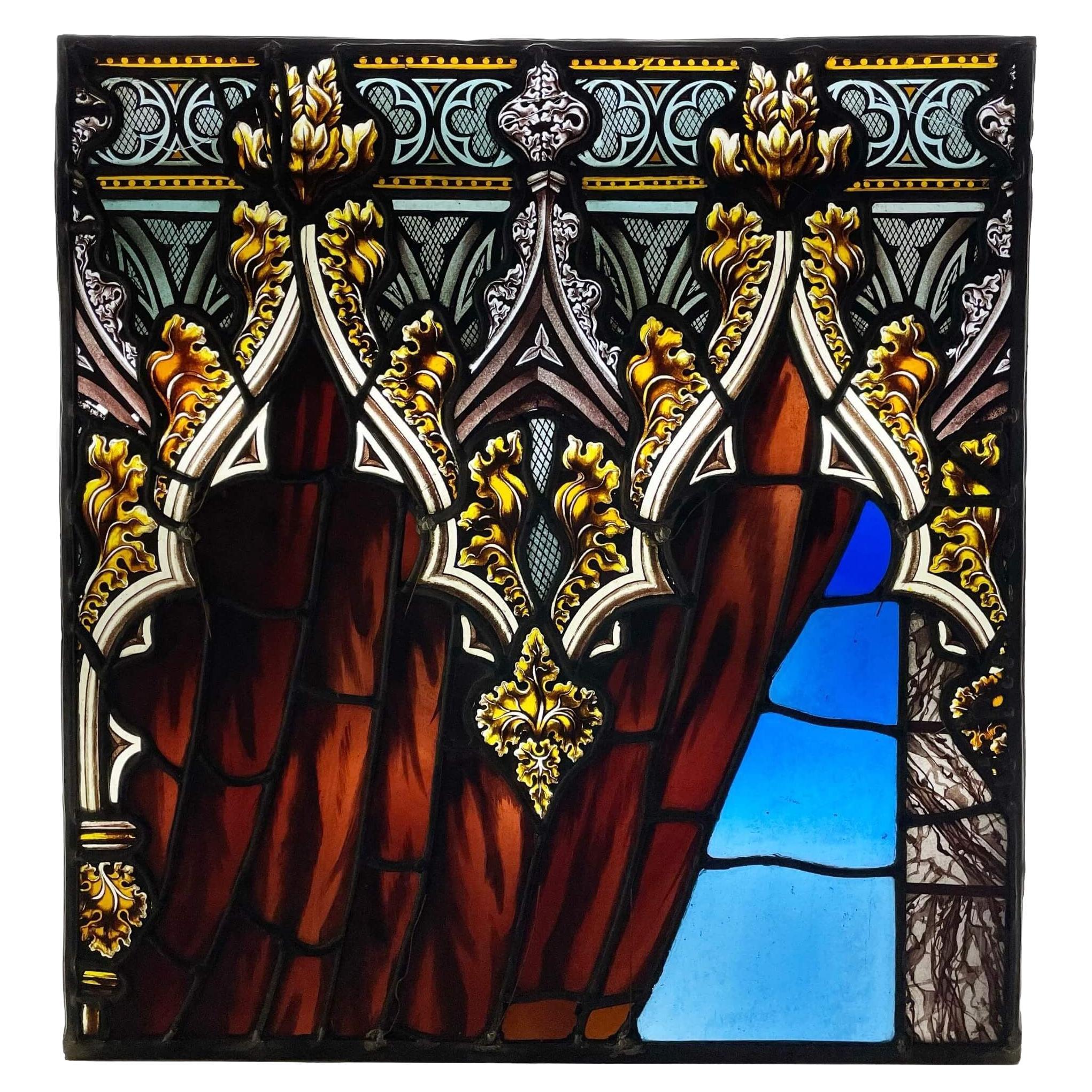 Antike englische Glasmalerei-Fensterplatte aus Buntglas im Angebot