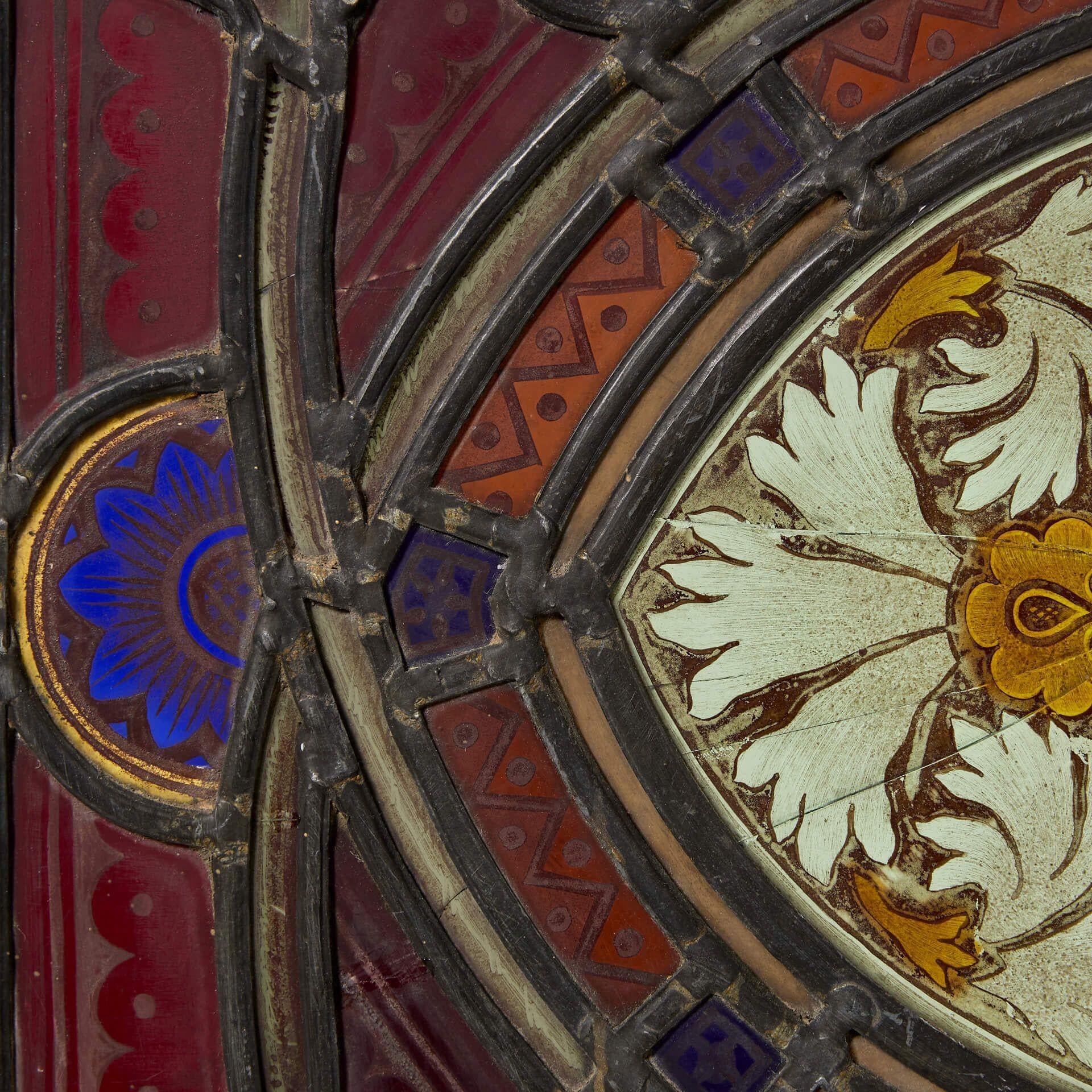 Antique English Stained Glass Window with Monogram In Fair Condition For Sale In Wormelow, Herefordshire