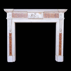 Antique English  Statuario Brocatello Inlaid Fireplace Marble Mantel