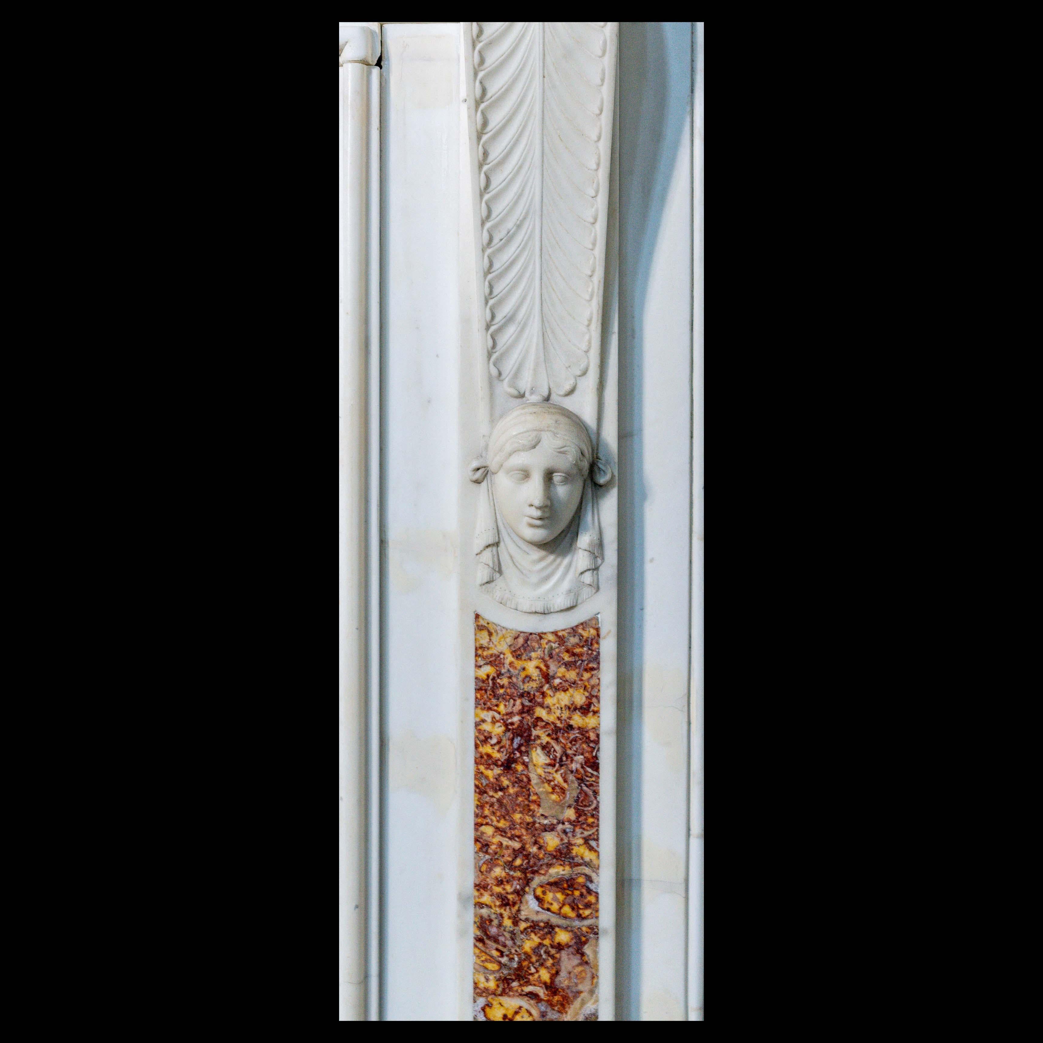 Antique English  Statuario Brocatello Inlaid Fireplace Marble Mantel In Good Condition For Sale In New York, NY