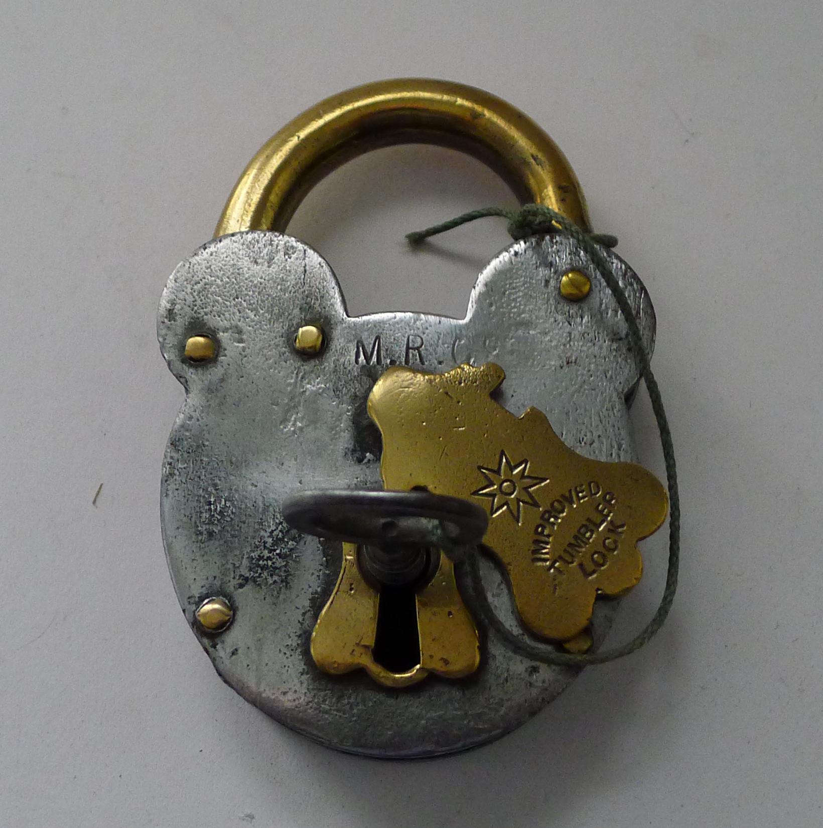 Antique English Steel & Brass Padlock c.1890 4
