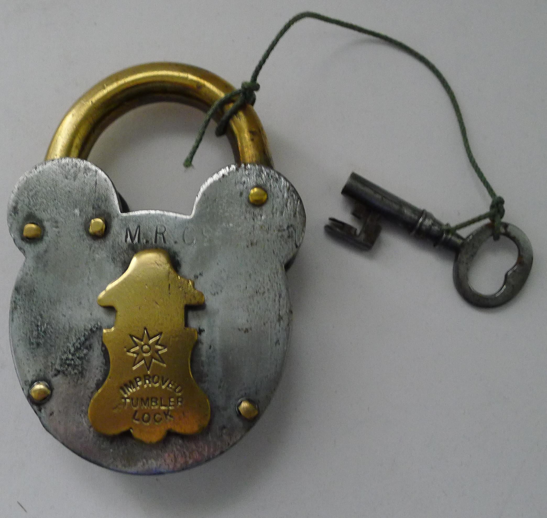 British Antique English Steel & Brass Padlock c.1890