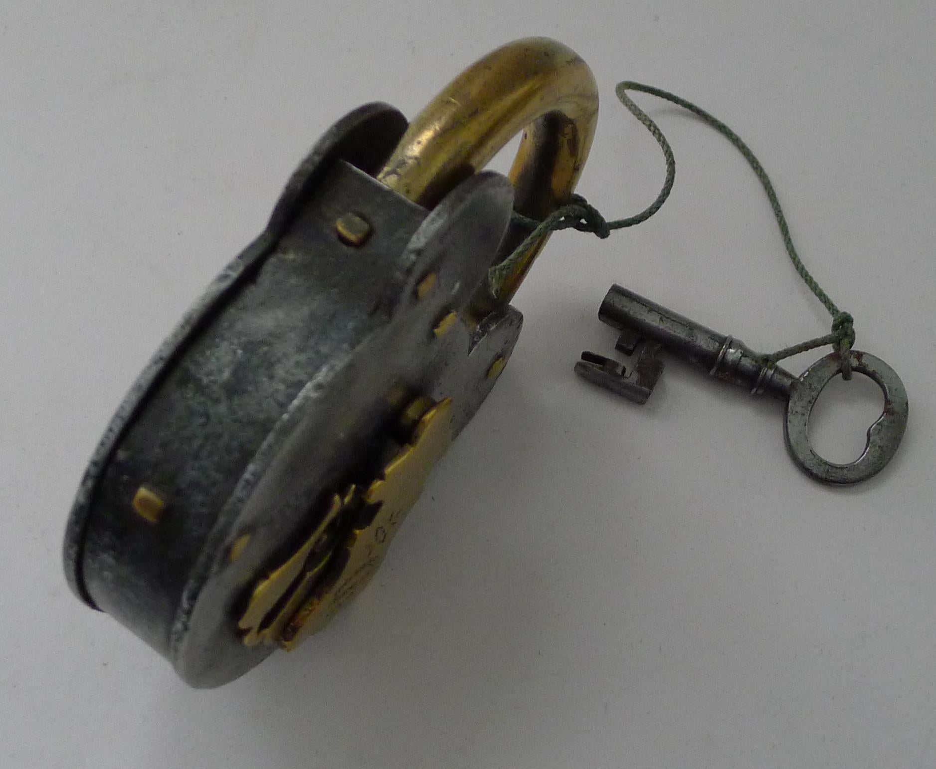 Late 19th Century Antique English Steel & Brass Padlock c.1890