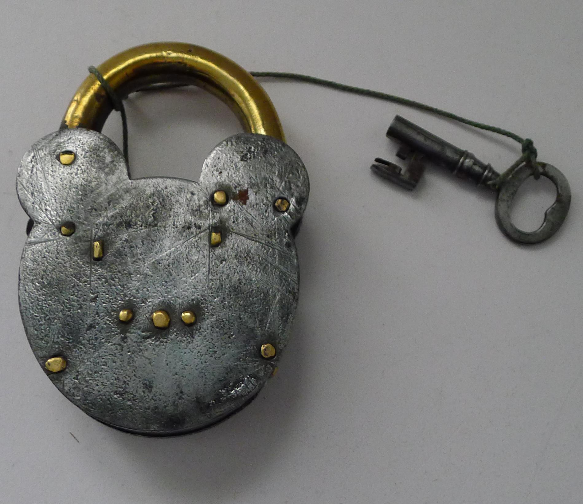 Antique English Steel & Brass Padlock c.1890 1