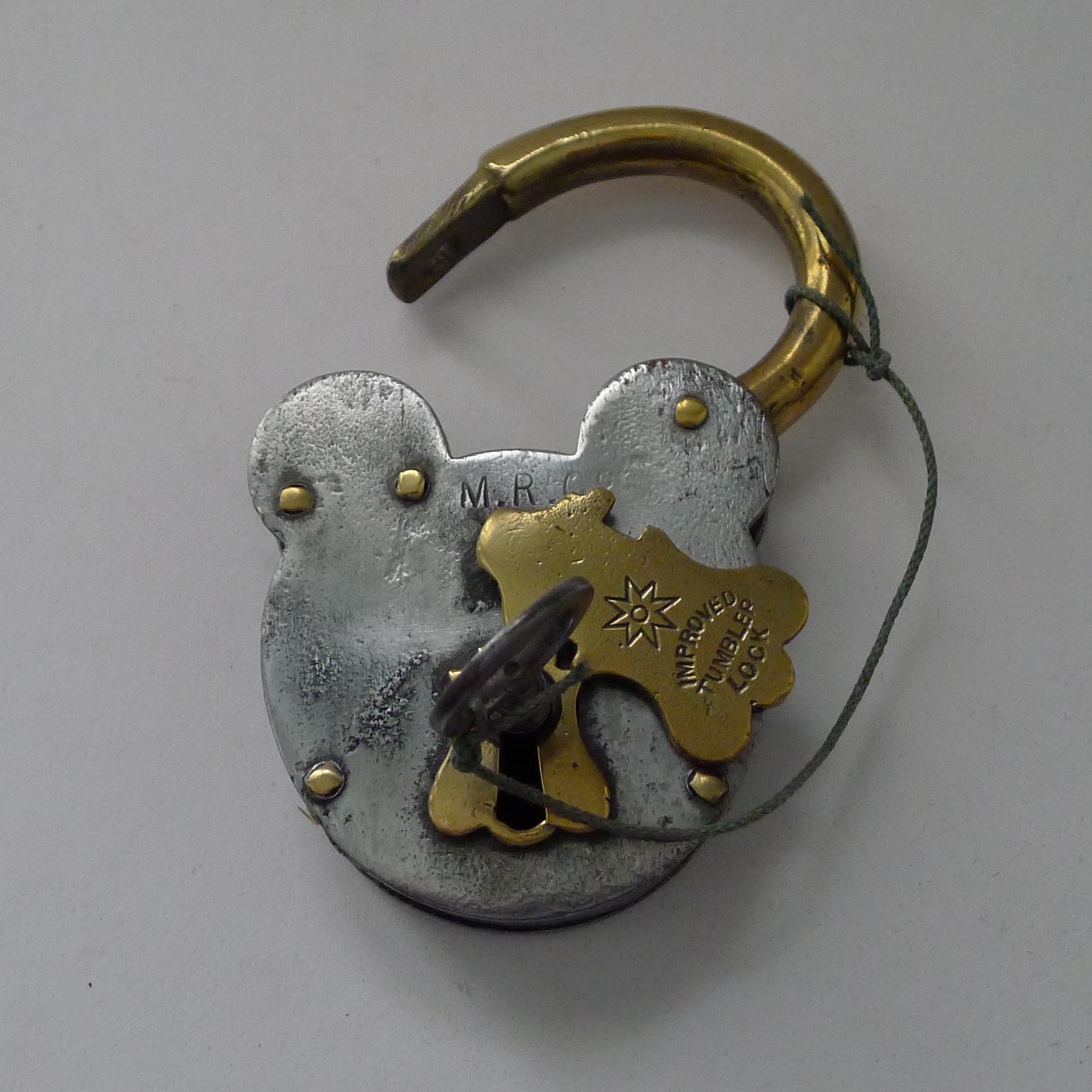 Antique English Steel & Brass Padlock c.1890 3