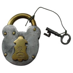 Antique cadenas anglais en acier et laiton c.1890