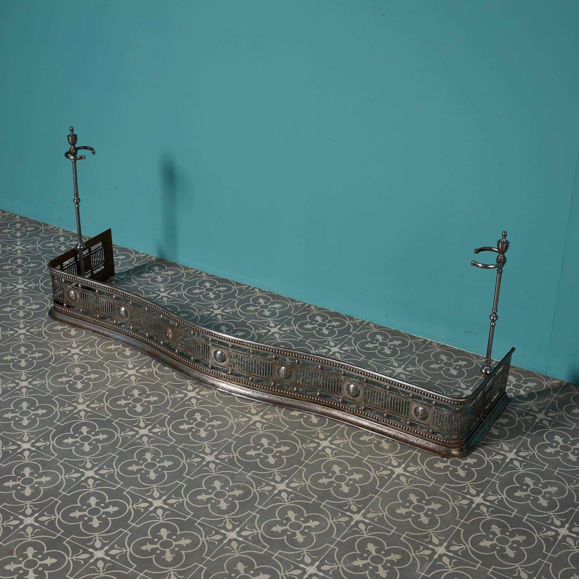 Georgian Antique English Steel Fire Fender with Tool Rests For Sale