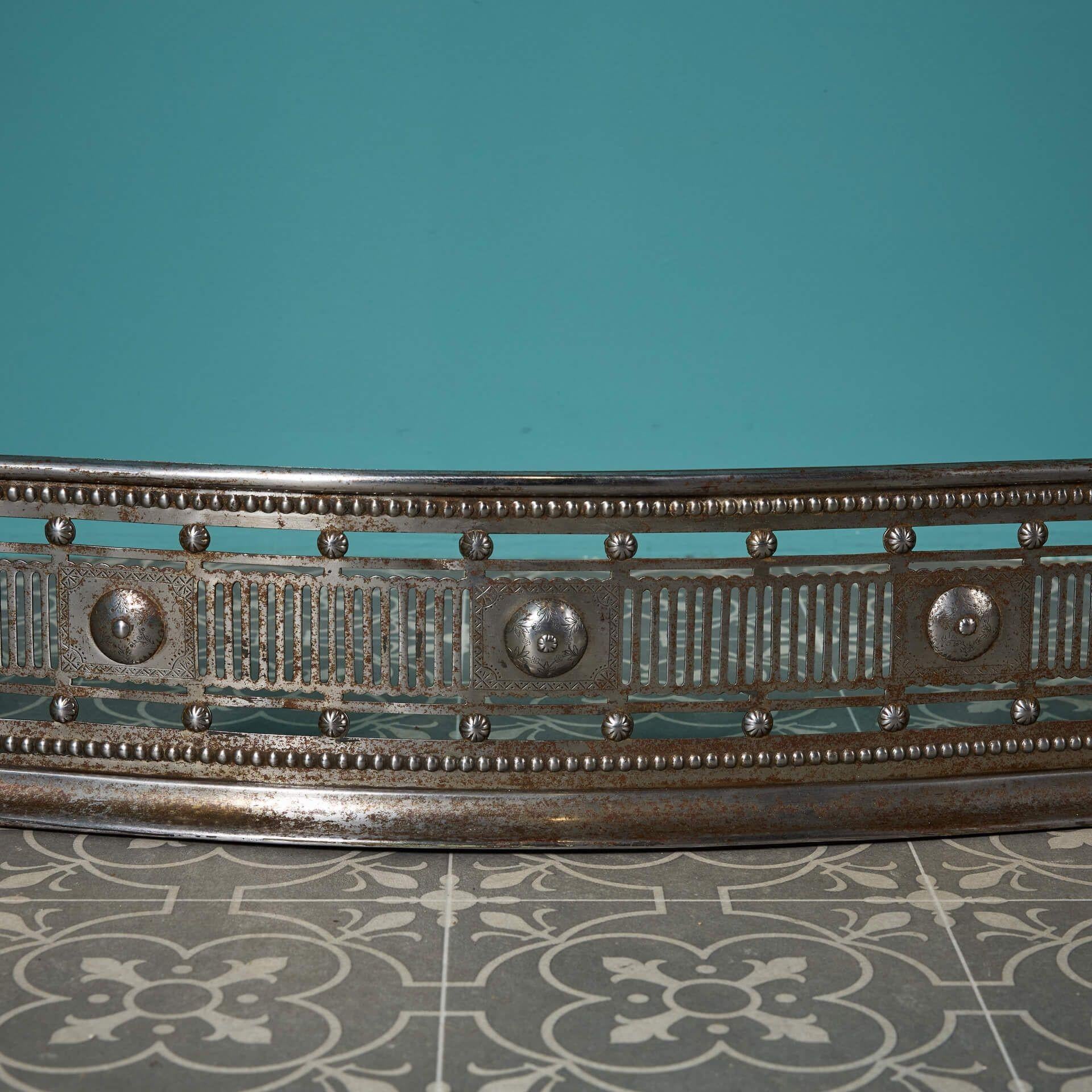 Antique English Steel Fire Fender with Tool Rests In Fair Condition For Sale In Wormelow, Herefordshire