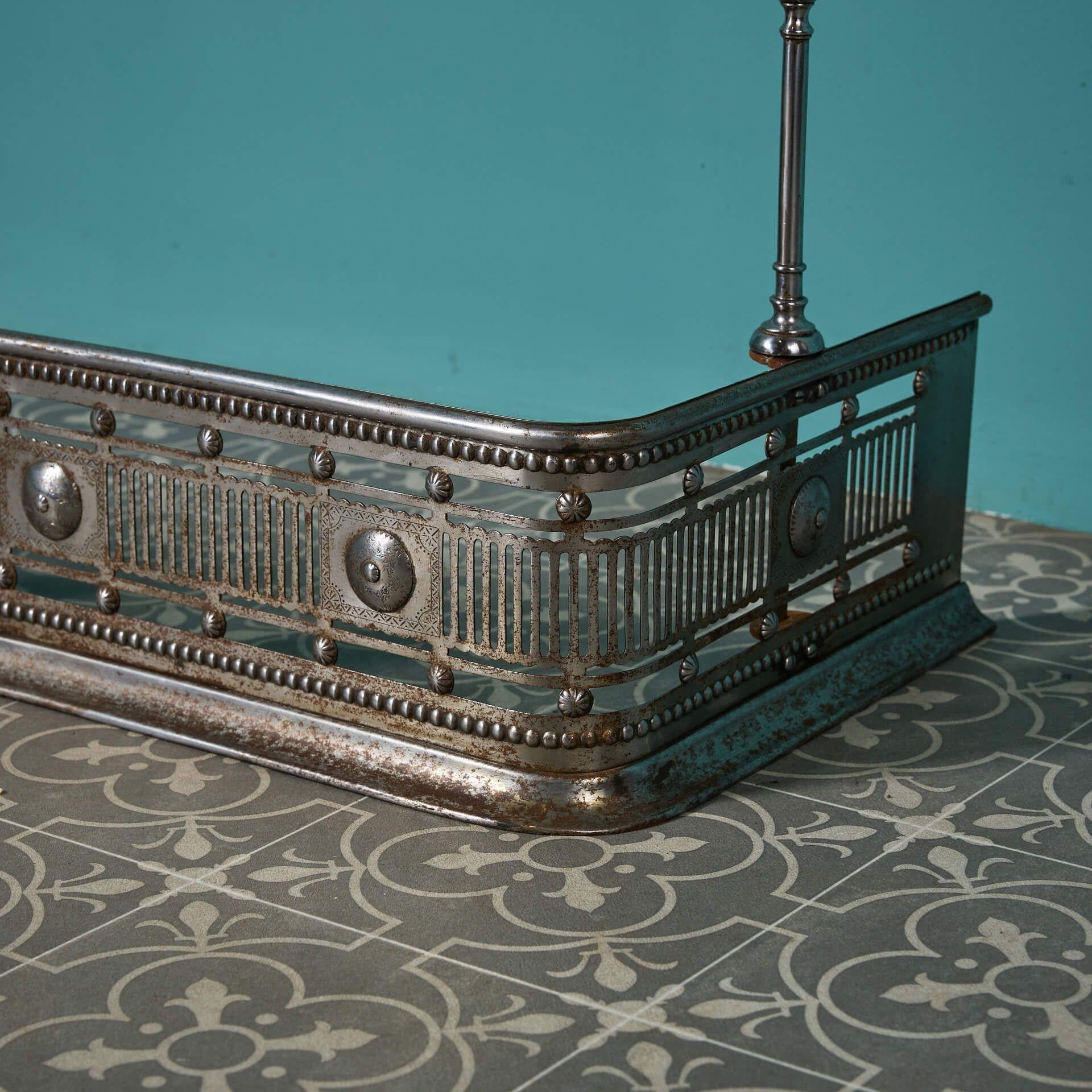 Metal Antique English Steel Fire Fender with Tool Rests For Sale