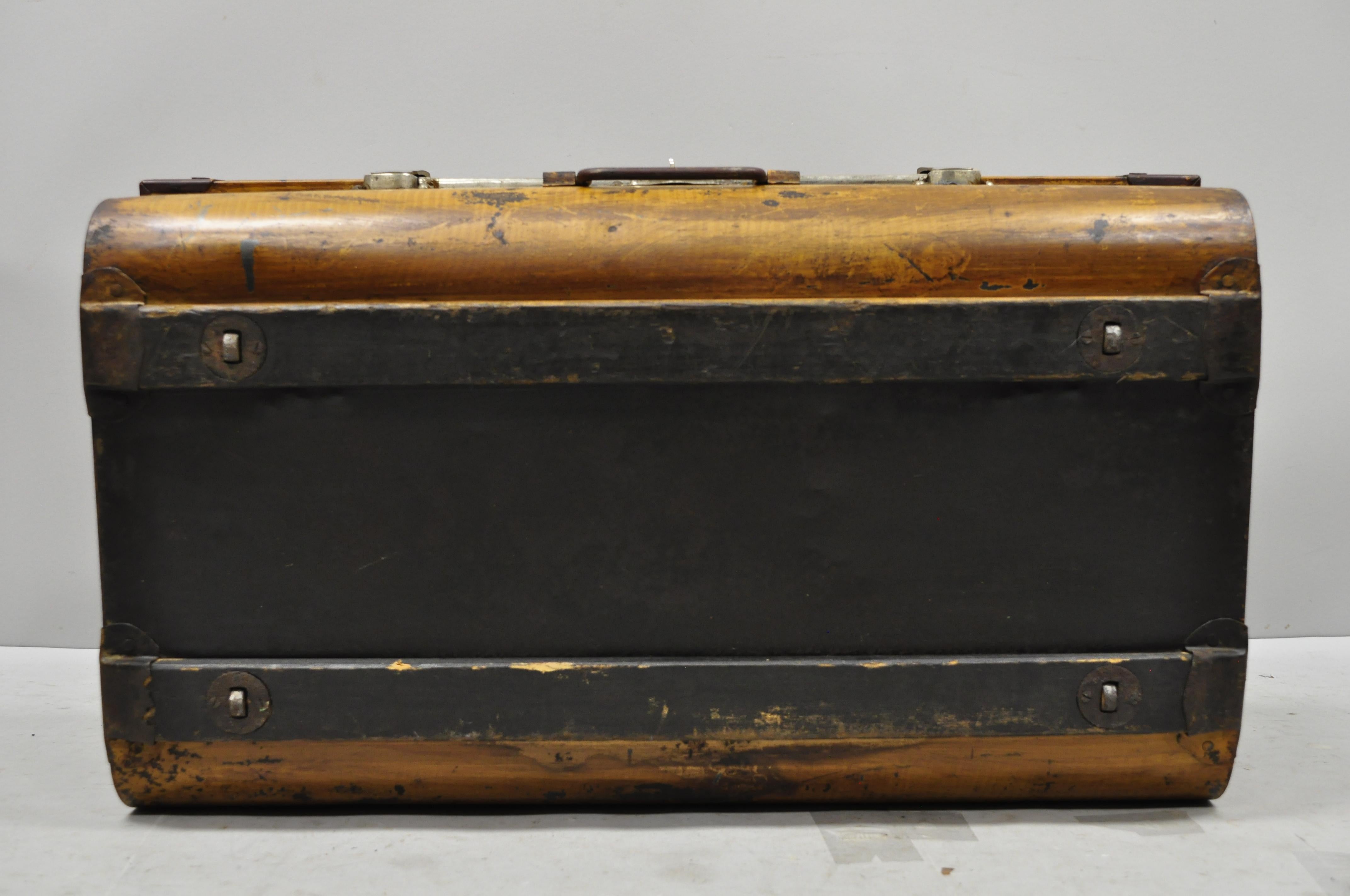 Brass Antique English Steel Metal Painted Ships Trunk Treasure Chest 