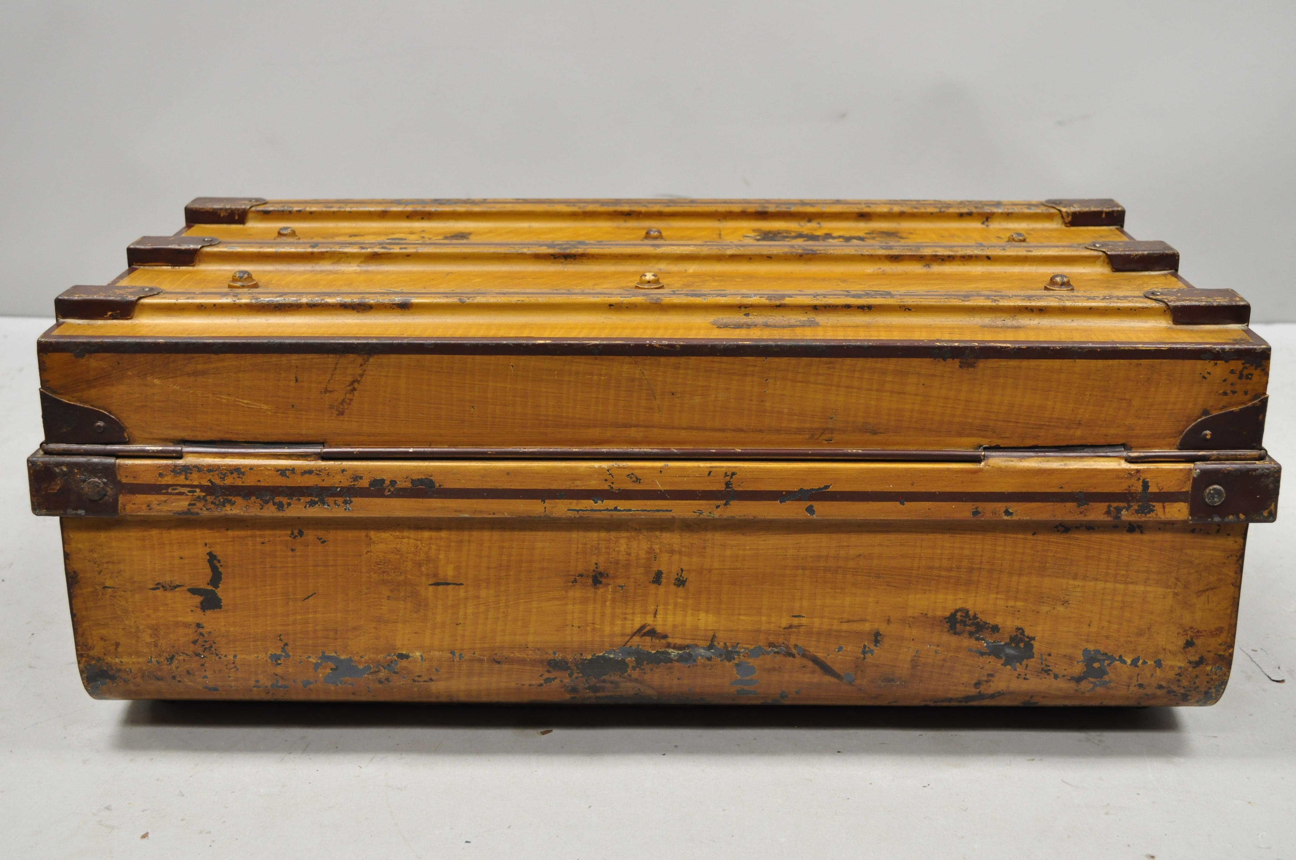Antique English Steel Metal Painted Ships Trunk Treasure Chest 