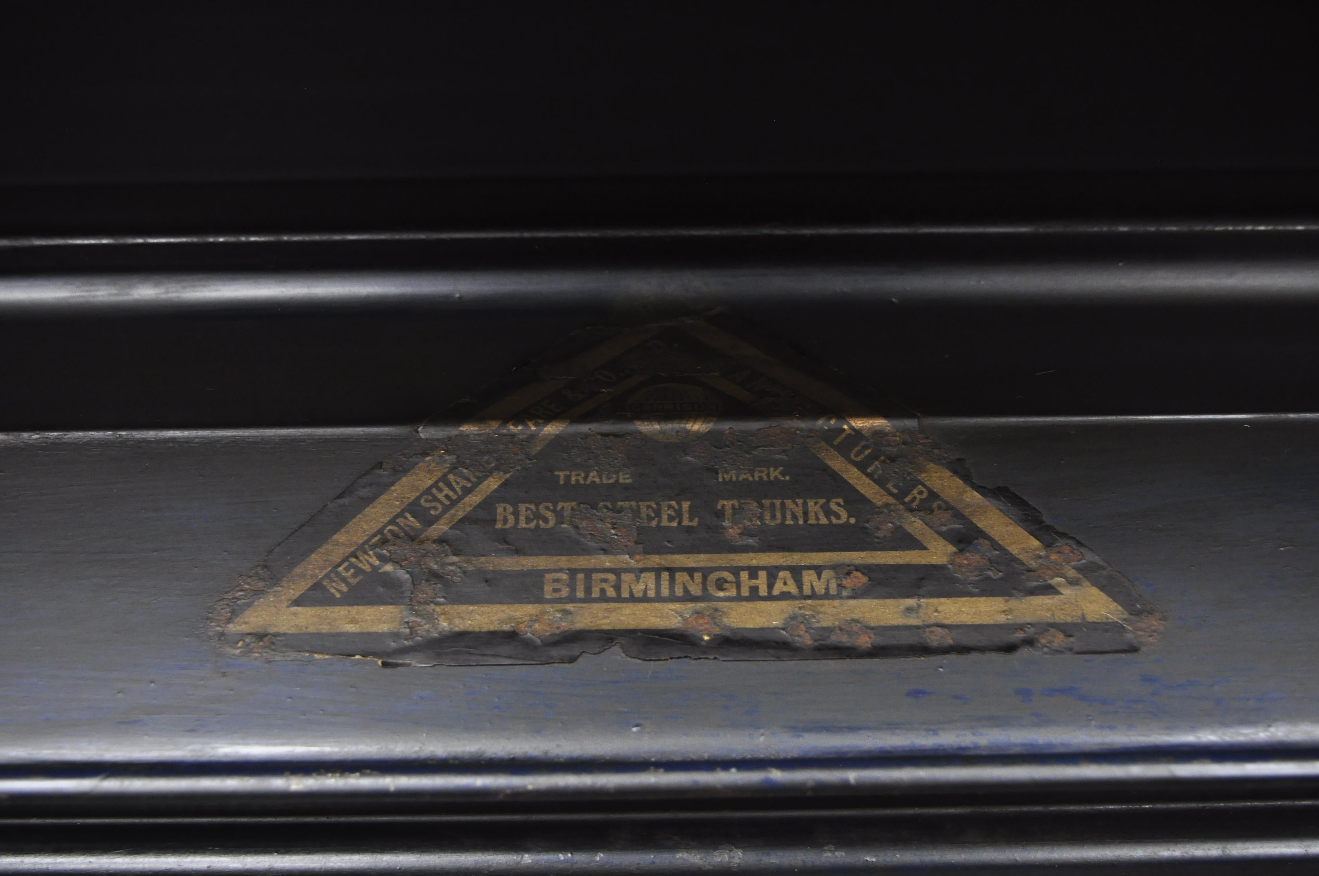 Antique English Steel Metal Painted Ships Trunk Treasure Chest 