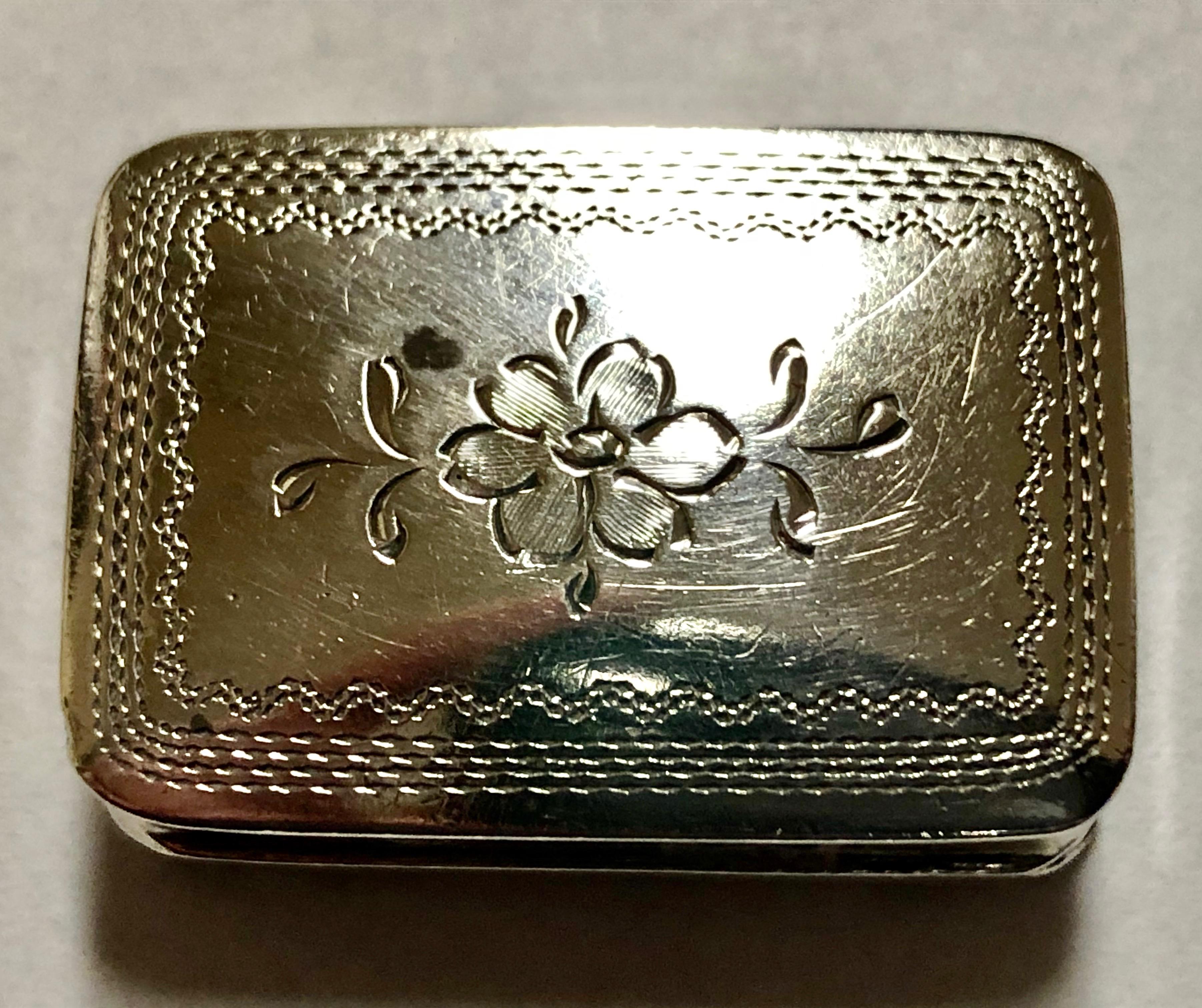 Georgian Antique English Sterling Hand Pierced and Engraved Vinaigrette, Nathaniel Mills For Sale