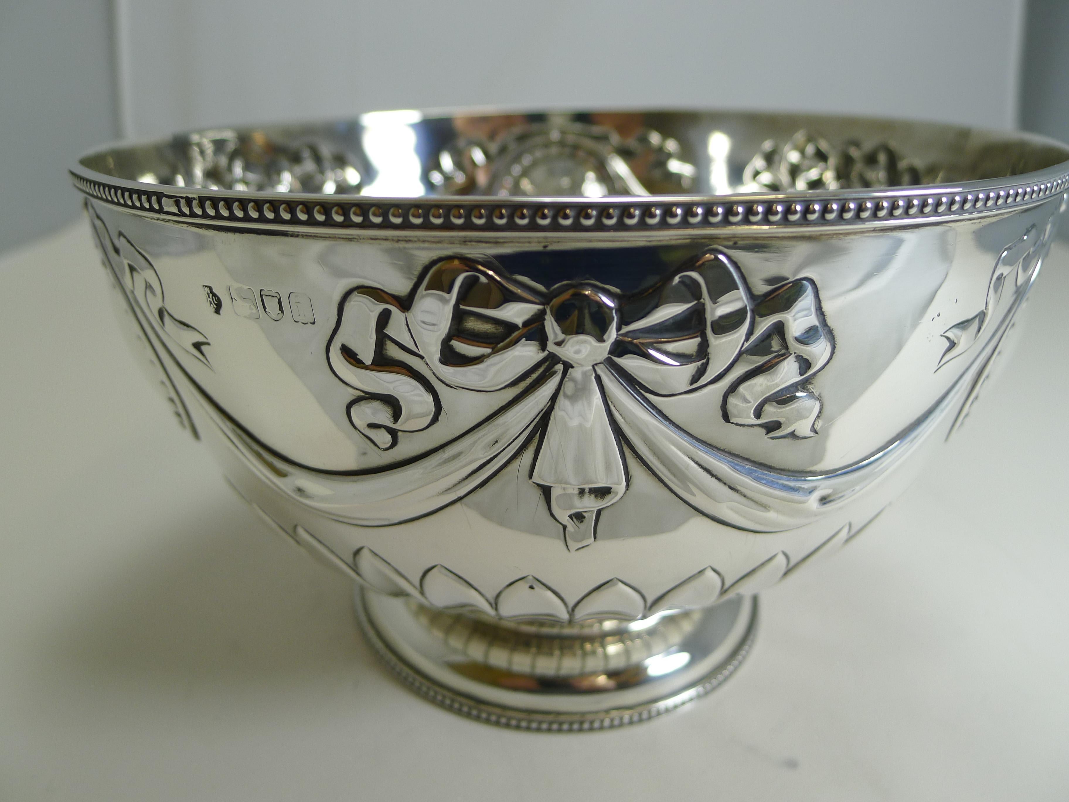 Edwardian Antique English Sterling Silver Bowl by William Hutton, 1904
