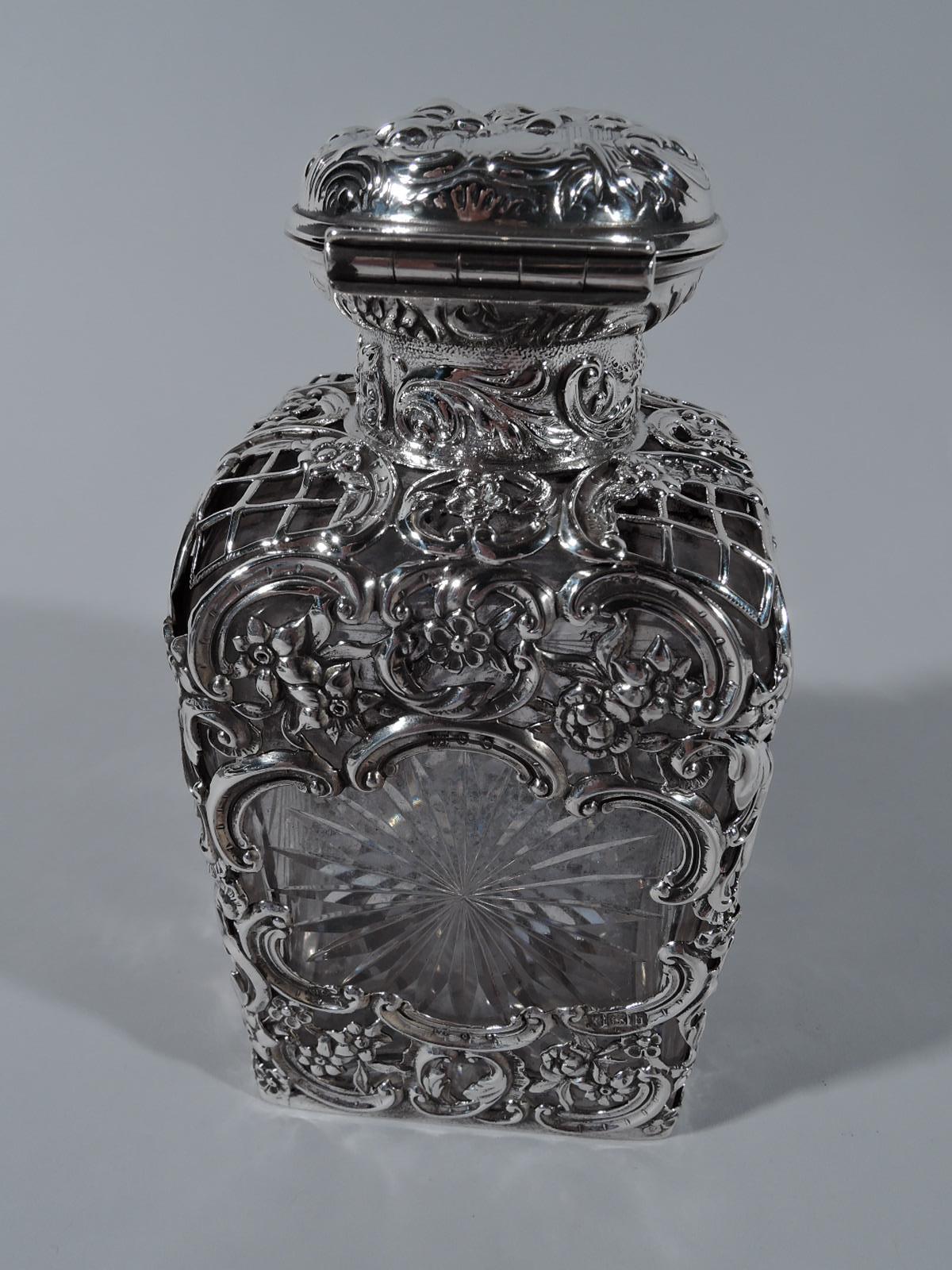 Rococo Revival Antique English Sterling Silver and Cut-Glass Perfume by Comyns
