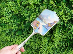 Antique miroir à main George V anglais en argent sterling et émail