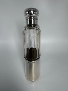 Antique English Sterling Silver and Faceted Glass Flask, London, 1907