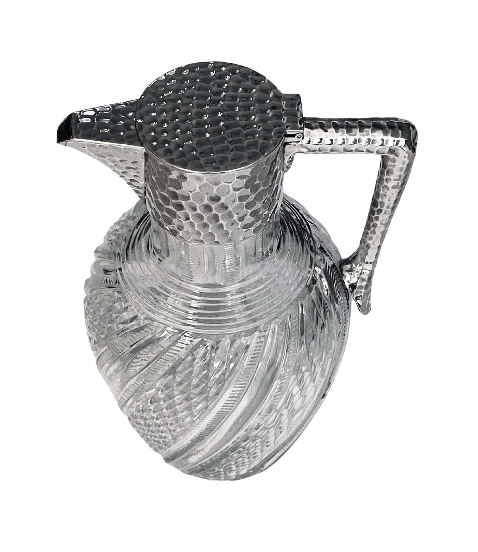 Antique English Sterling Silver and Glass Claret Jug John Grinsell In Good Condition For Sale In Toronto, Ontario