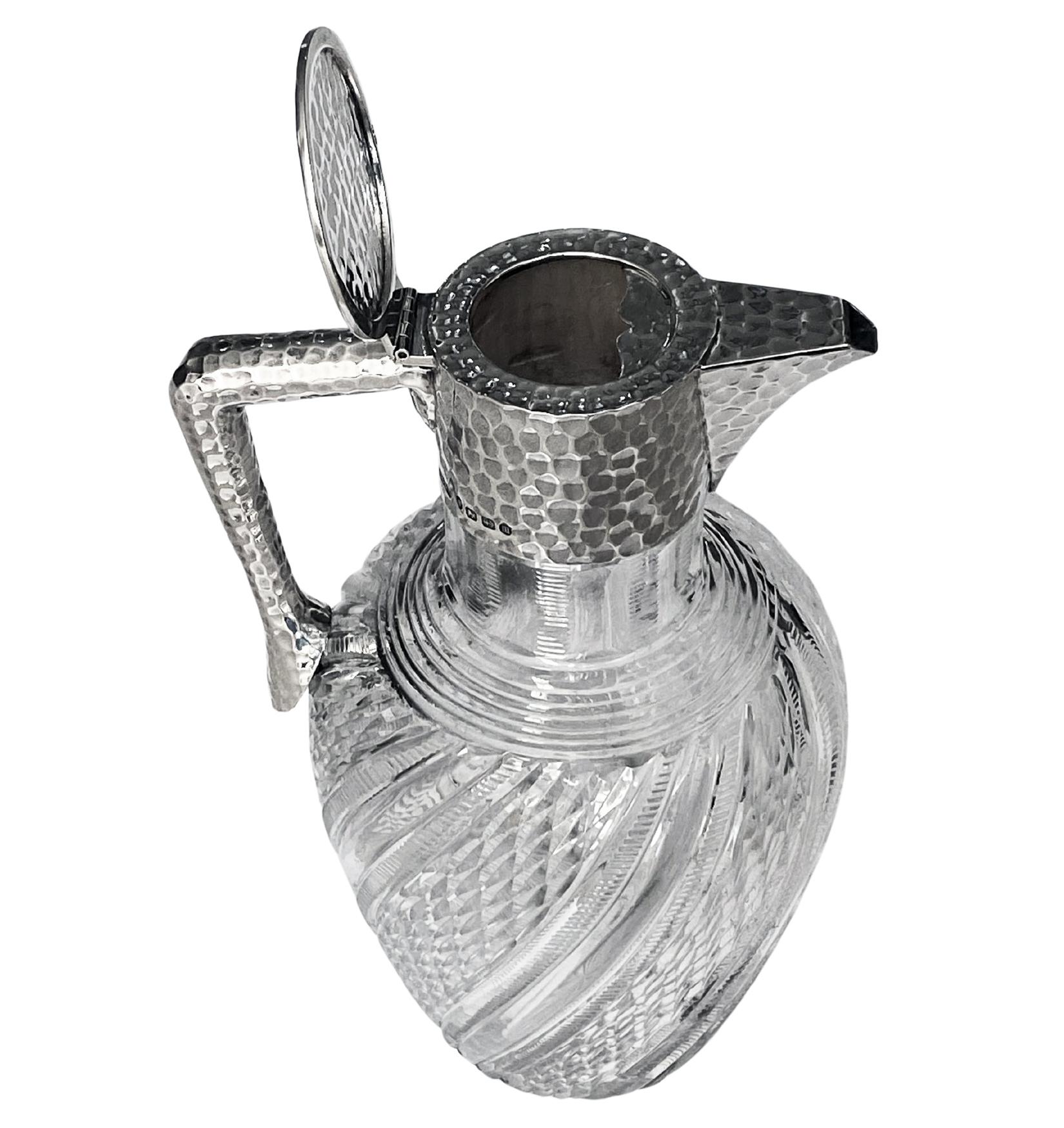 19th Century Antique English Sterling Silver and Glass Claret Jug John Grinsell For Sale