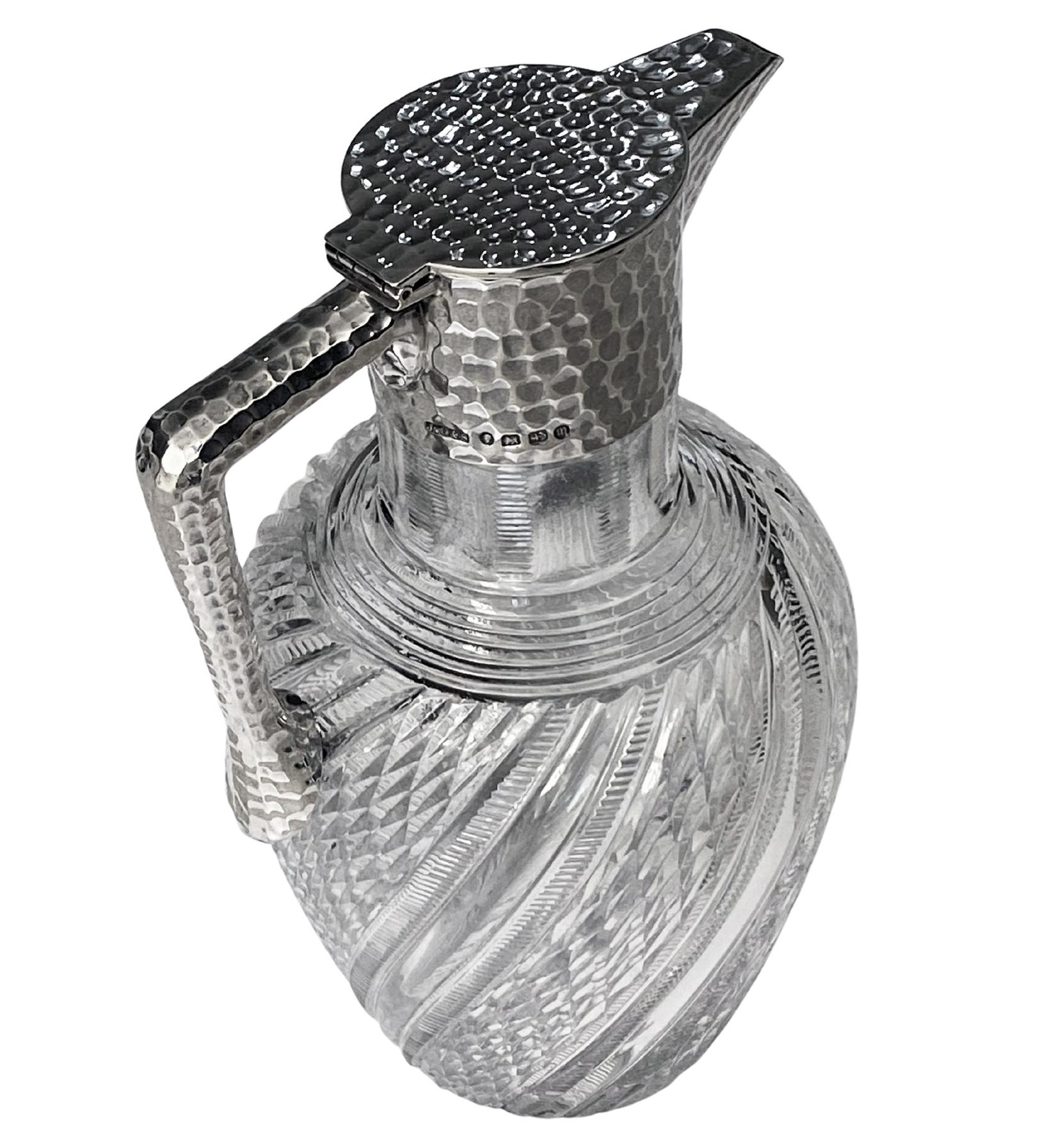 Antique English Sterling Silver and Glass Claret Jug John Grinsell For Sale 1