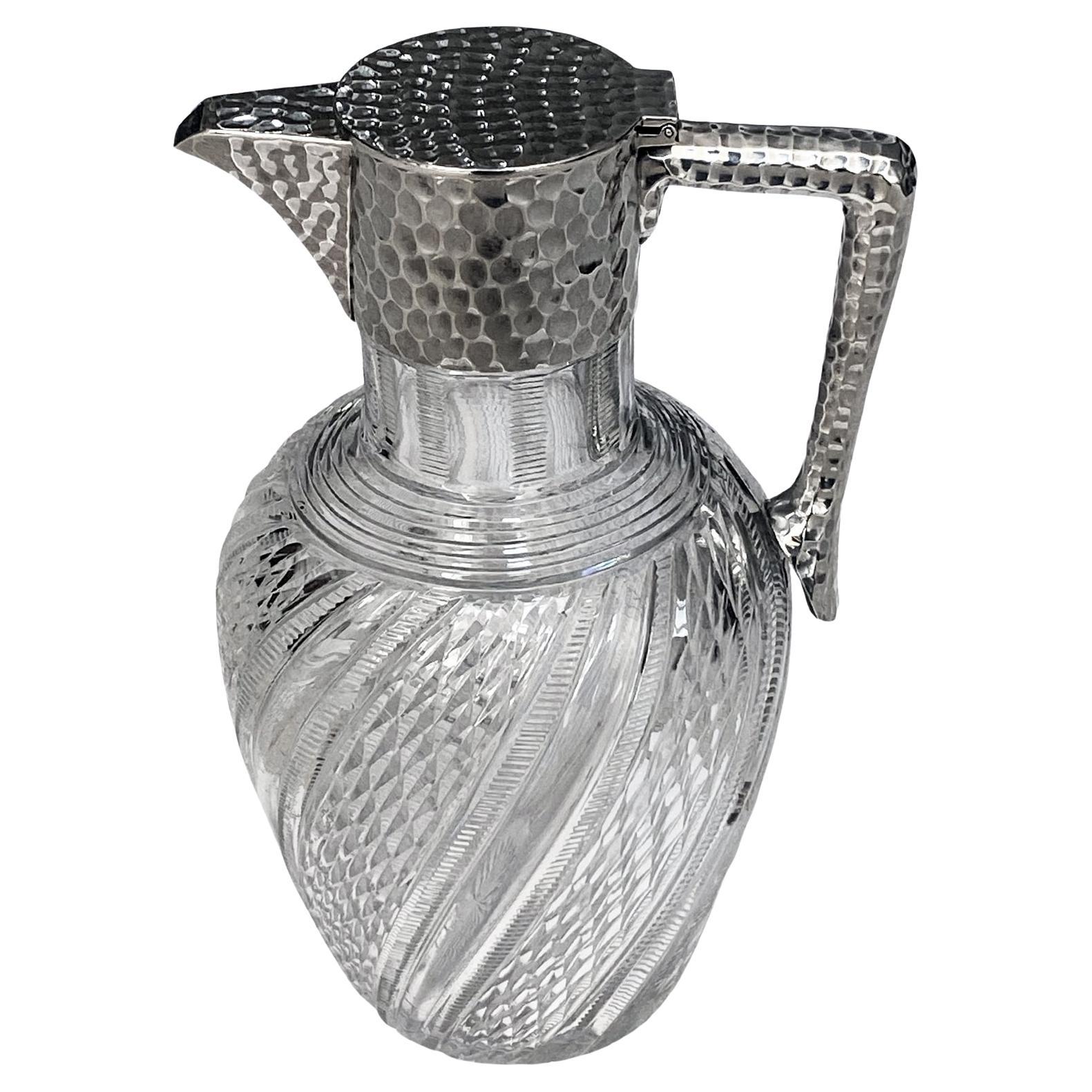 Antique English Sterling Silver and Glass Claret Jug John Grinsell