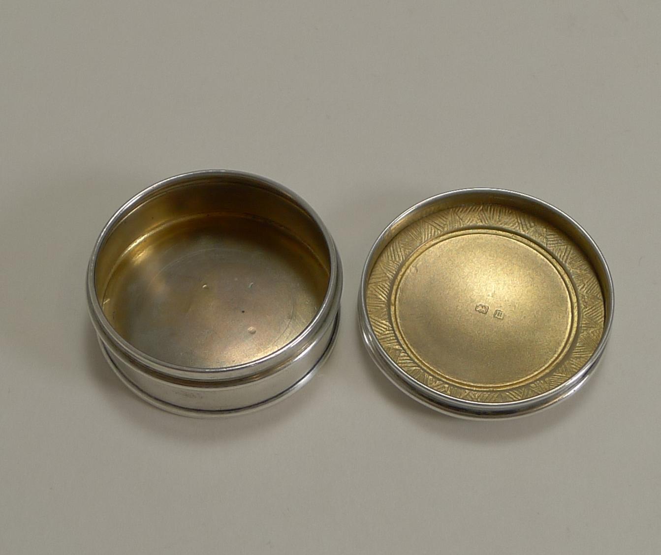 Antique English Sterling Silver and Guilloche Enamel Pill Box, 1911 In Good Condition In Bath, GB