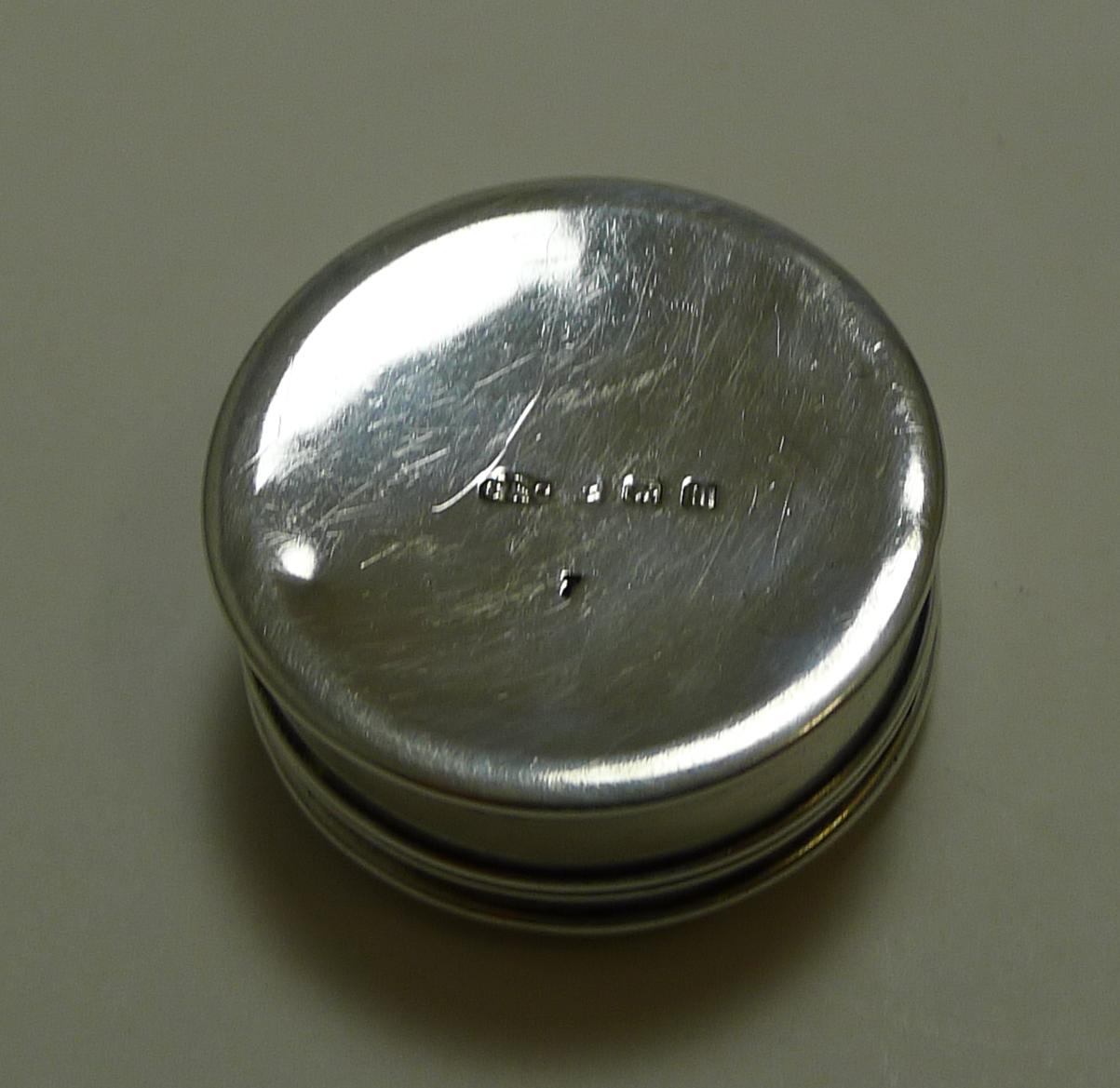 Early 20th Century Antique English Sterling Silver and Guilloche Enamel Pill Box, 1911