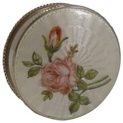 Boîte à pilules anglaise d'antiquités en argent sterling et émail guilloché, 1912