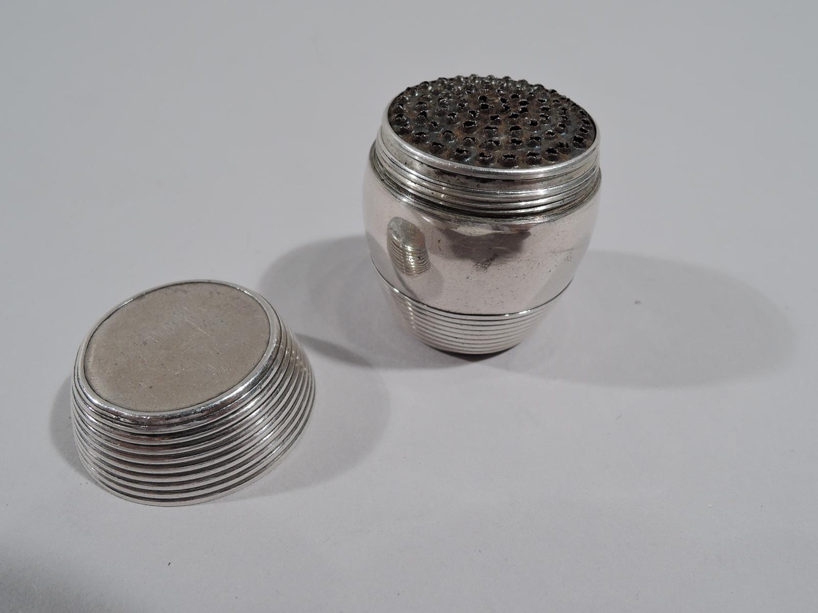 Georgian Antique English Sterling Silver Barrel Nutmeg Grater